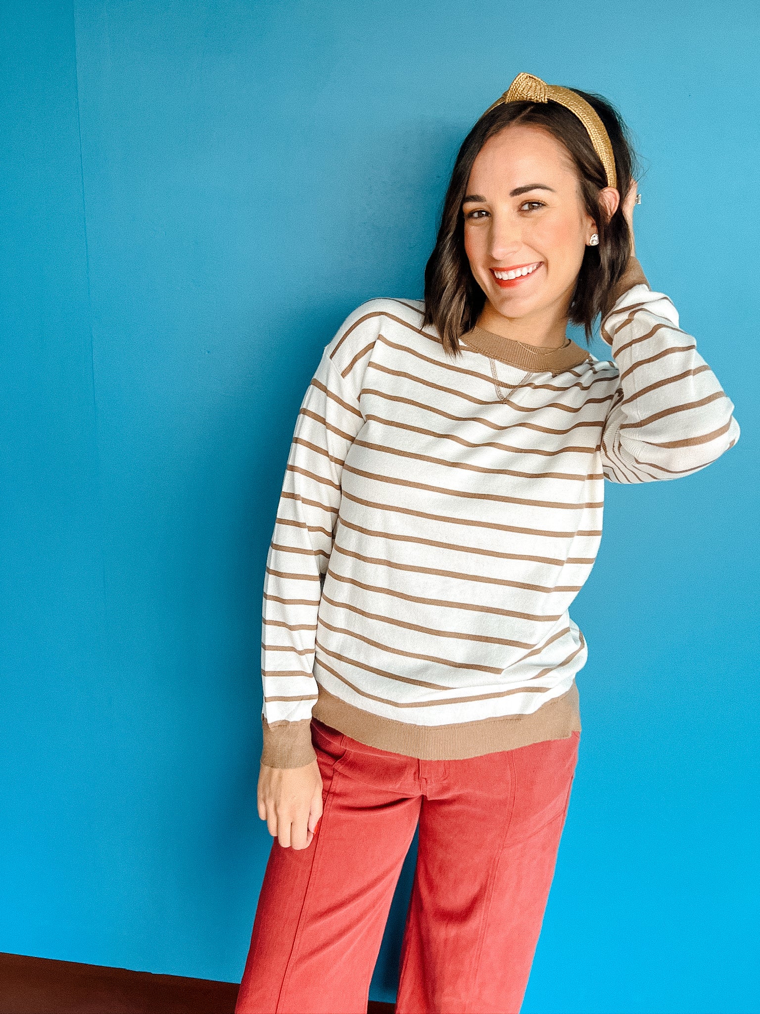 Kacey Striped Sweater -  Tan + Cream