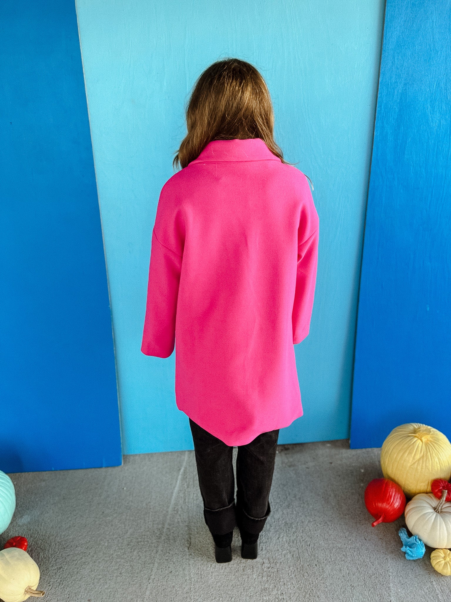 Chic On The Go Double Button Coat - Hot Pink