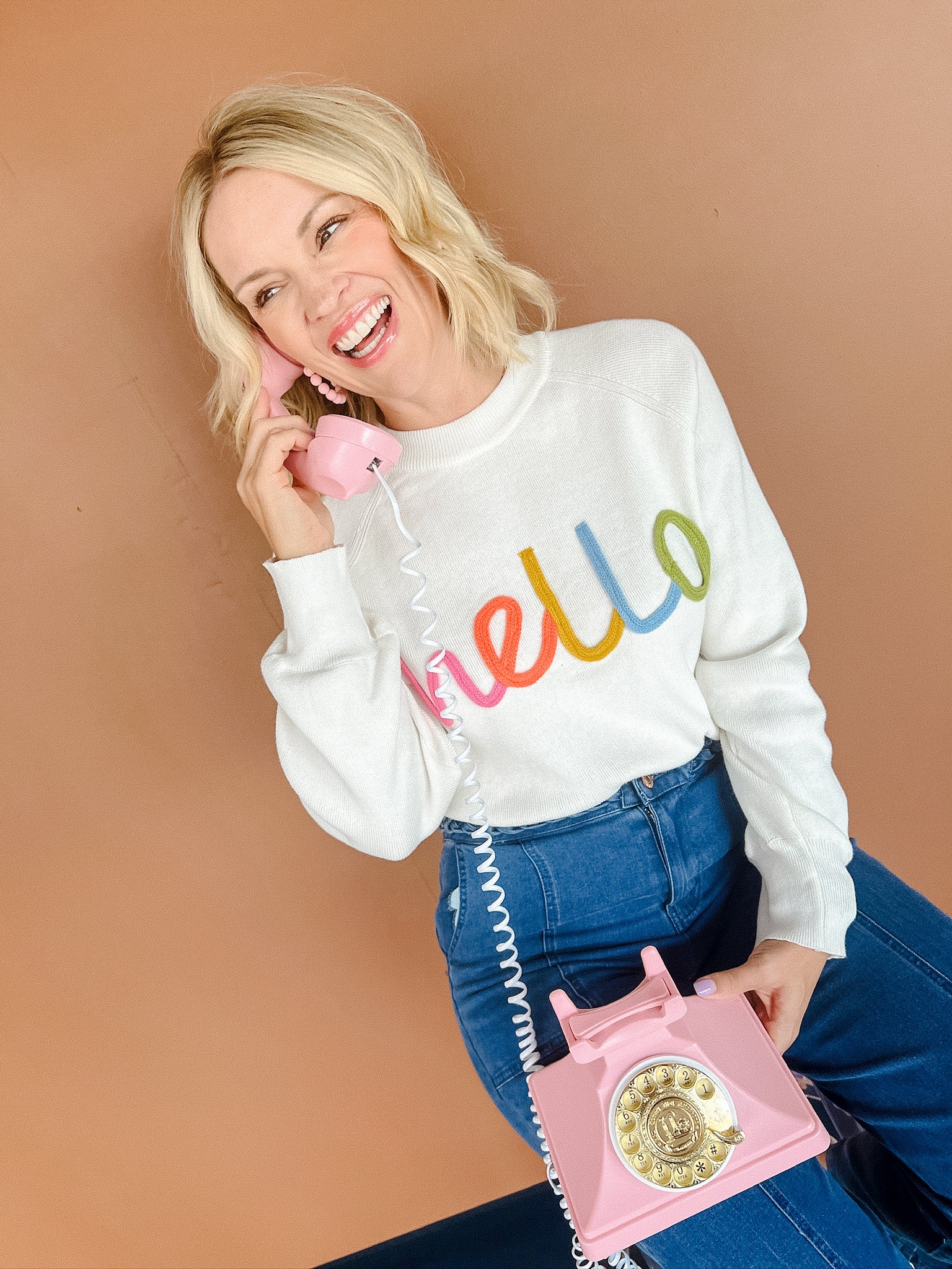 Say Hello sweater - Cream + Shocking Pink + Orange + Sky Blue + Moss