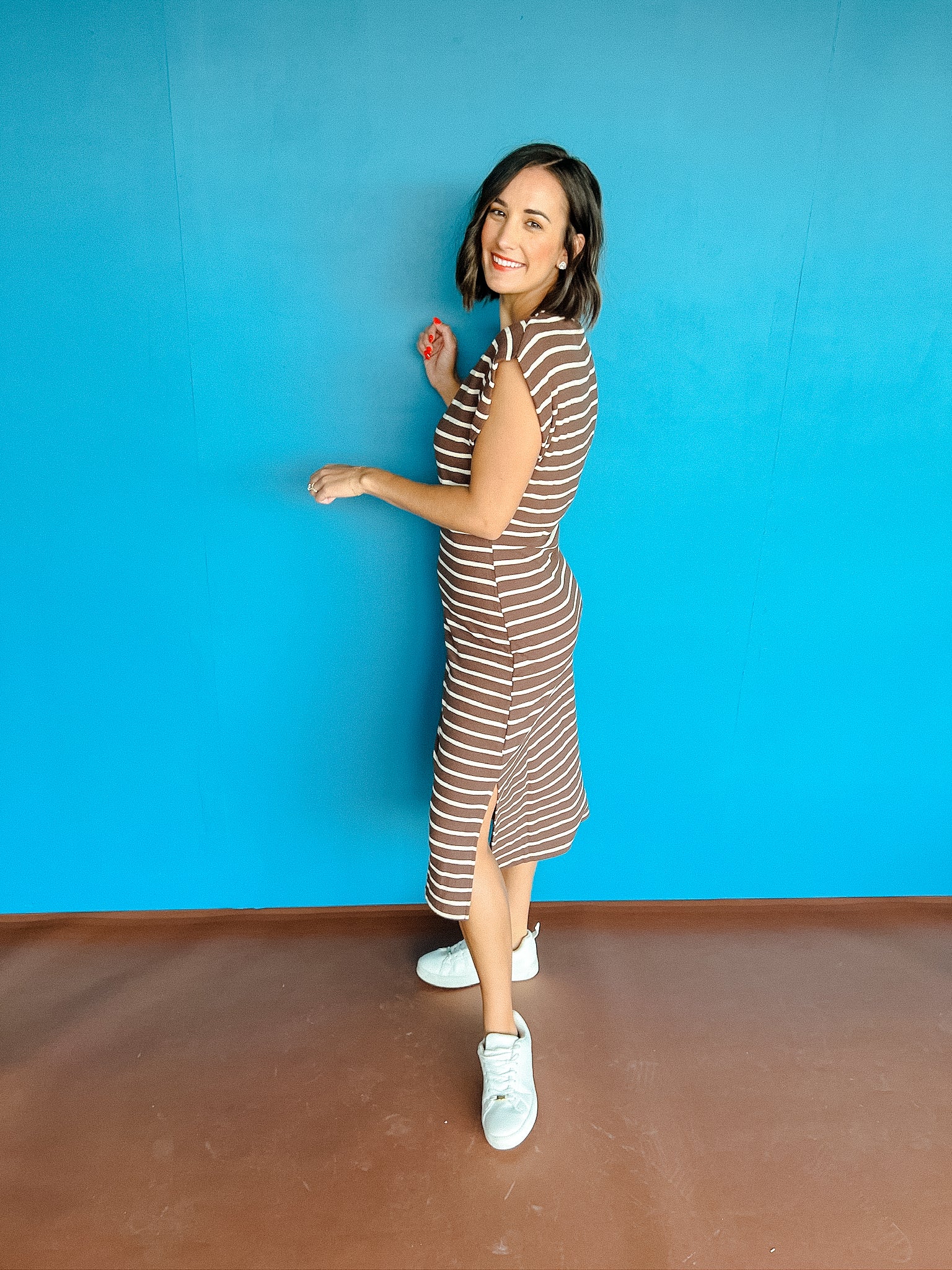 Catalina Striped Midi Dress - Coffee + Oyster