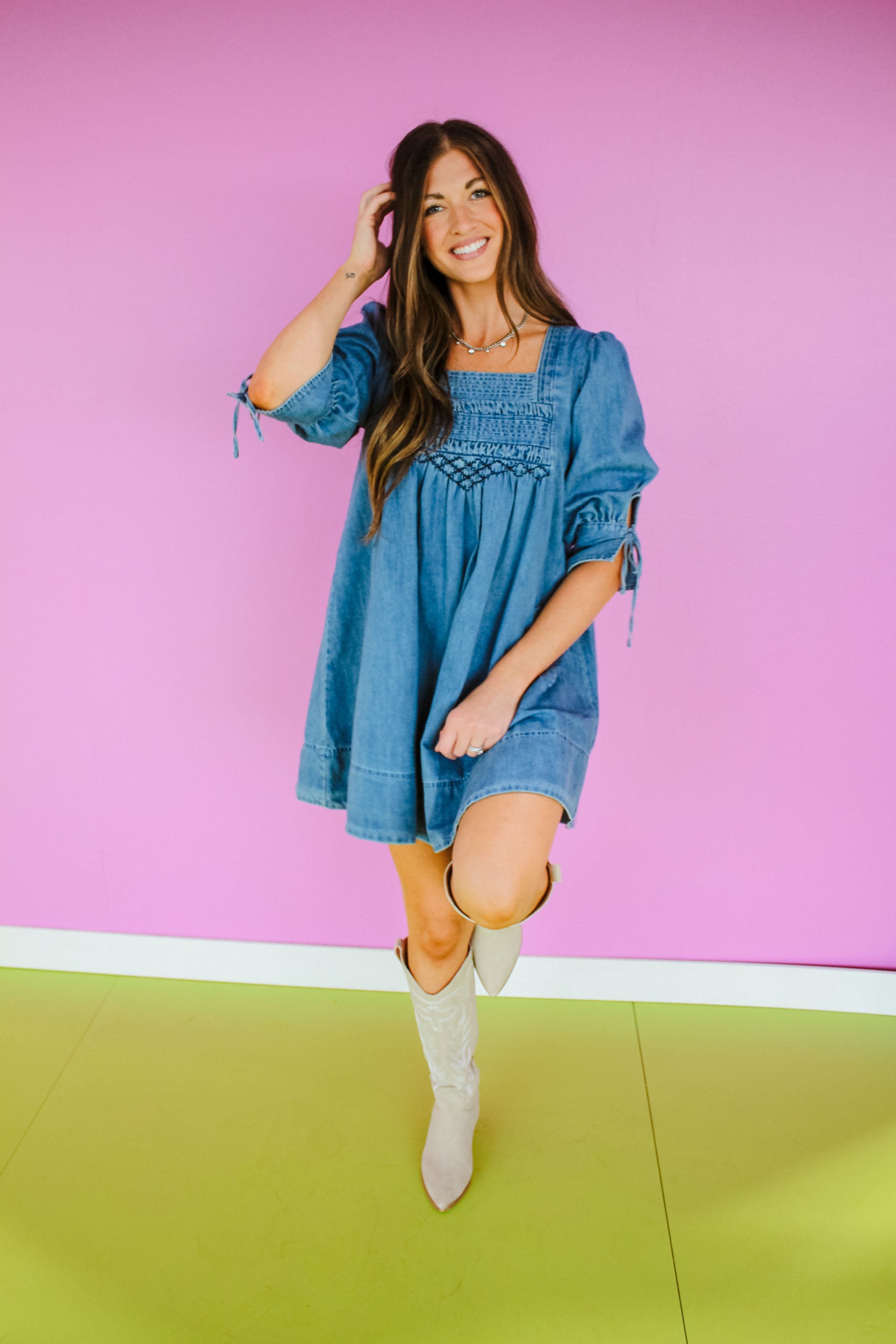 Lucia Smocked Denim Dress