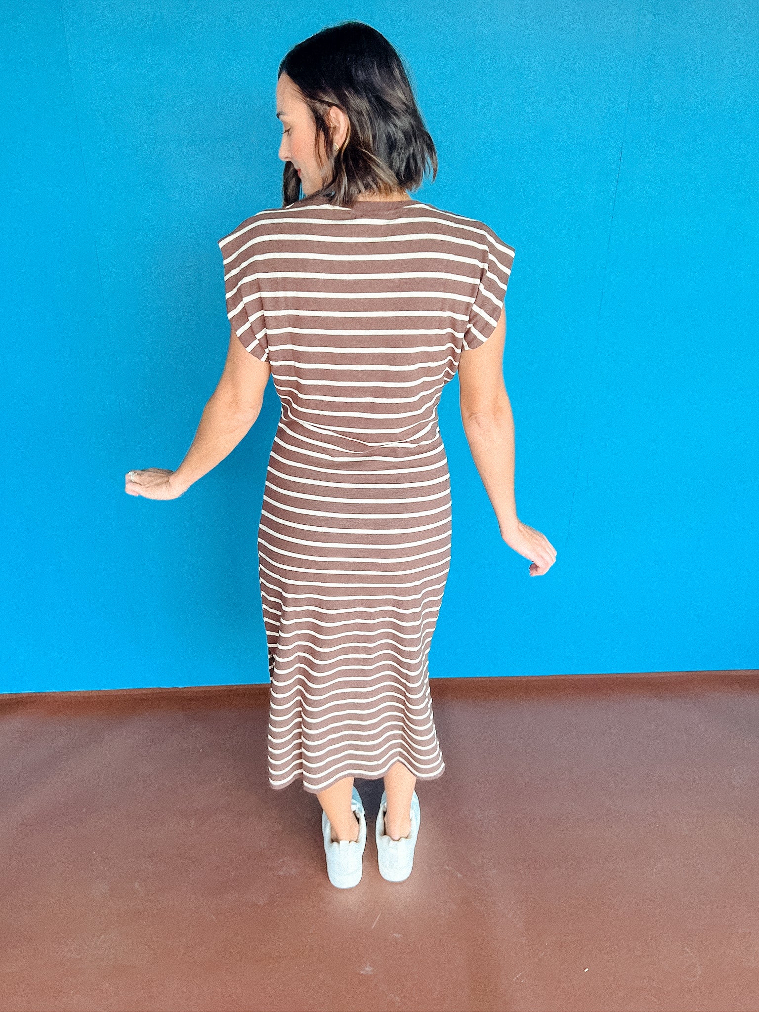 Catalina Striped Midi Dress - Coffee + Oyster