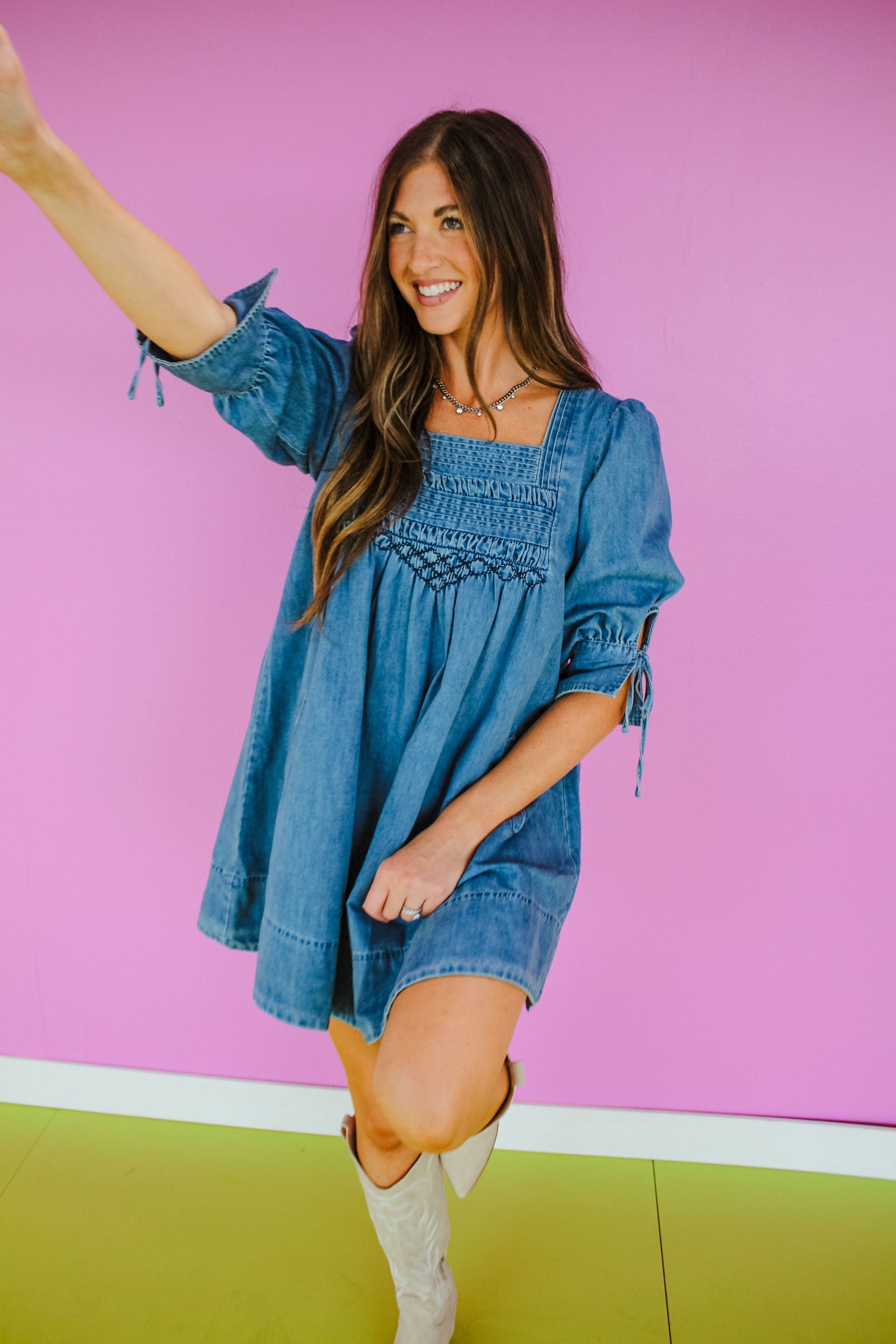 Lucia Smocked Denim Dress