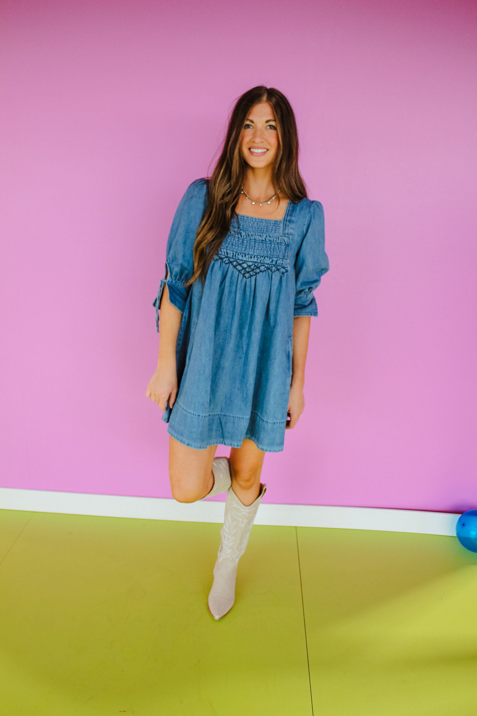 Lucia Smocked Denim Dress