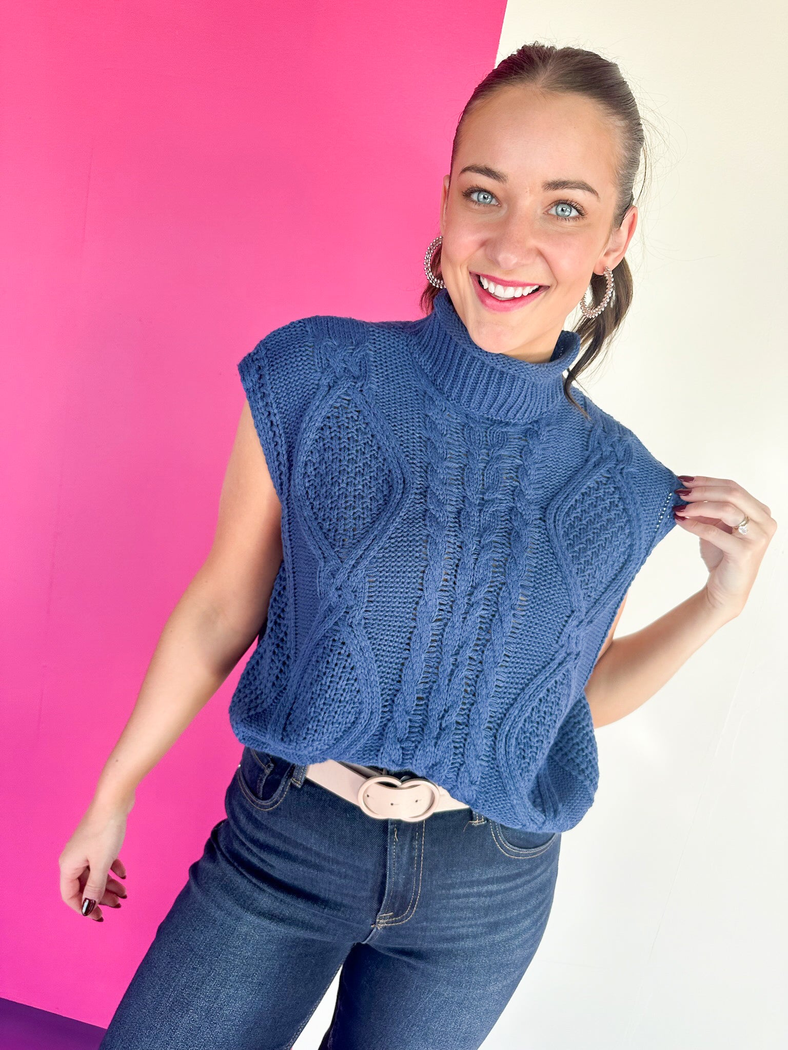 Ryland Mock Neck Sweater Top - Air Force Blue