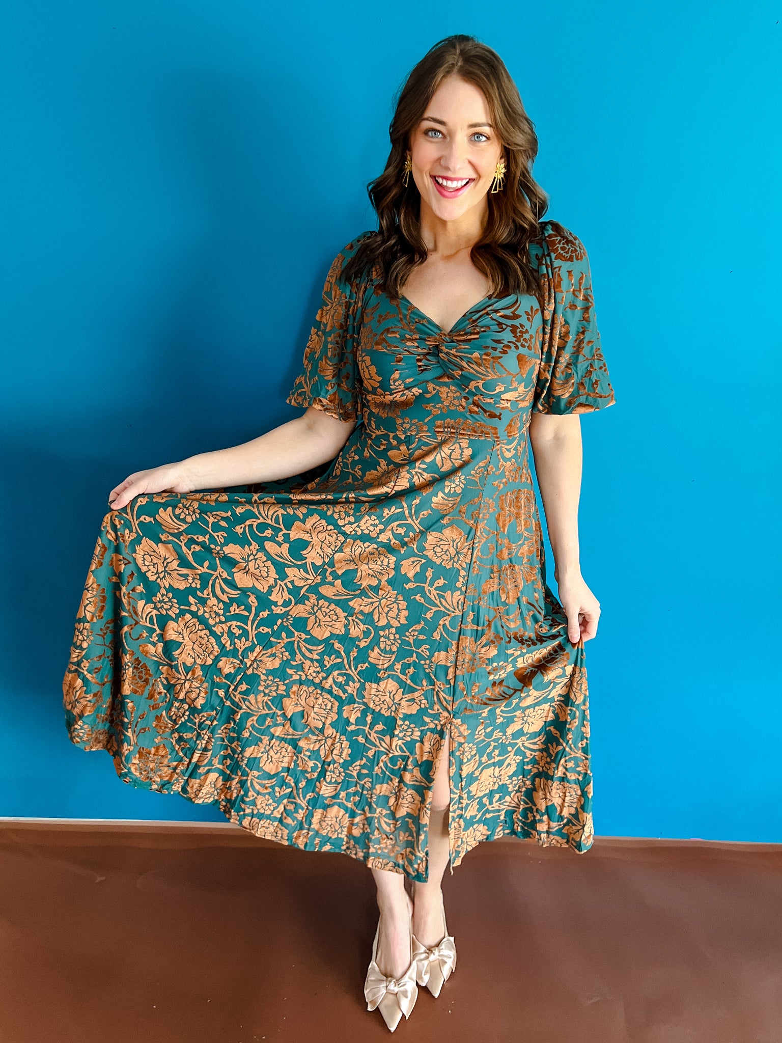 Presley Velvet Maxi Dress - Kingfisher + Bronze