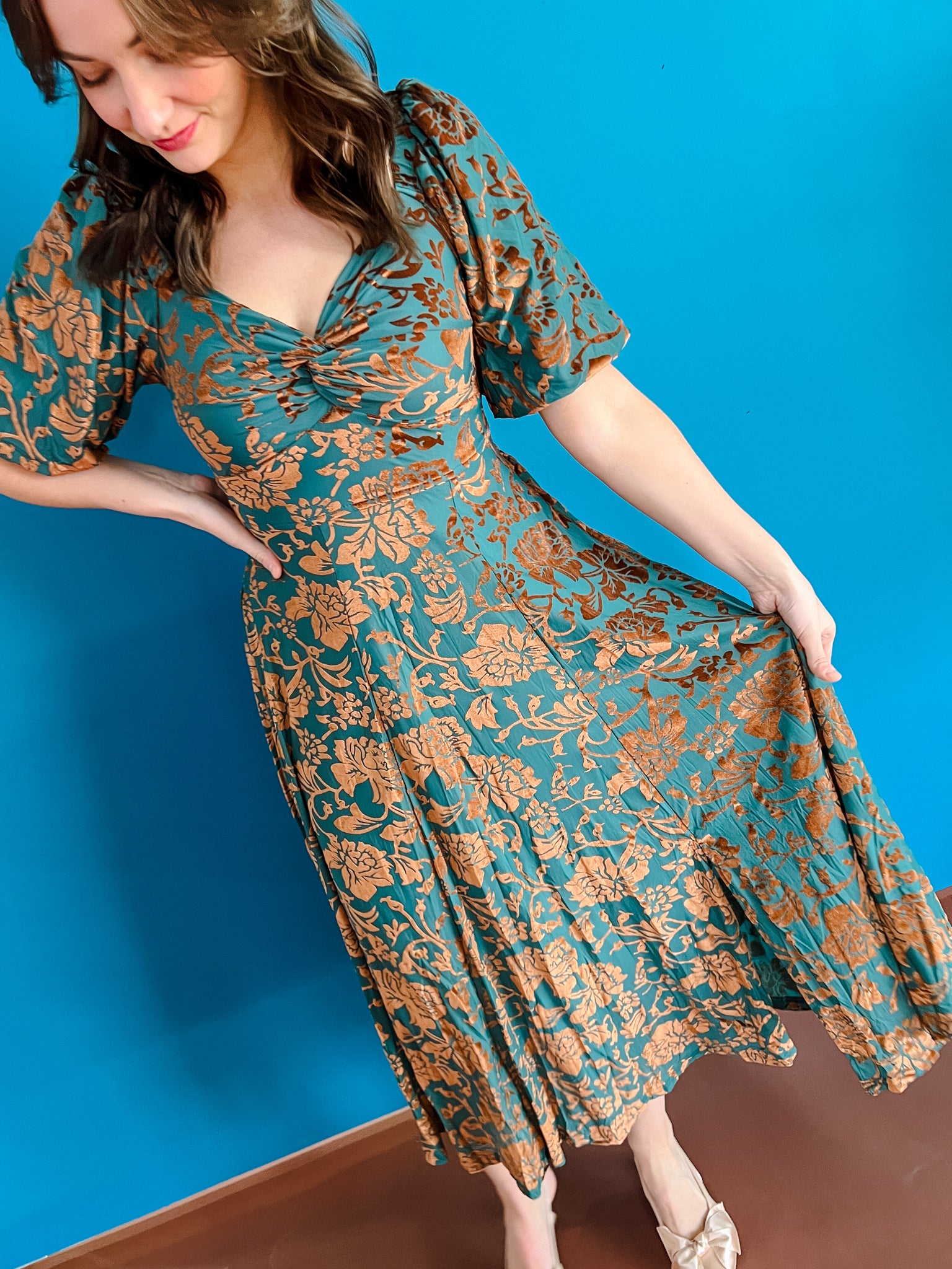 Presley Velvet Maxi Dress - Kingfisher + Bronze