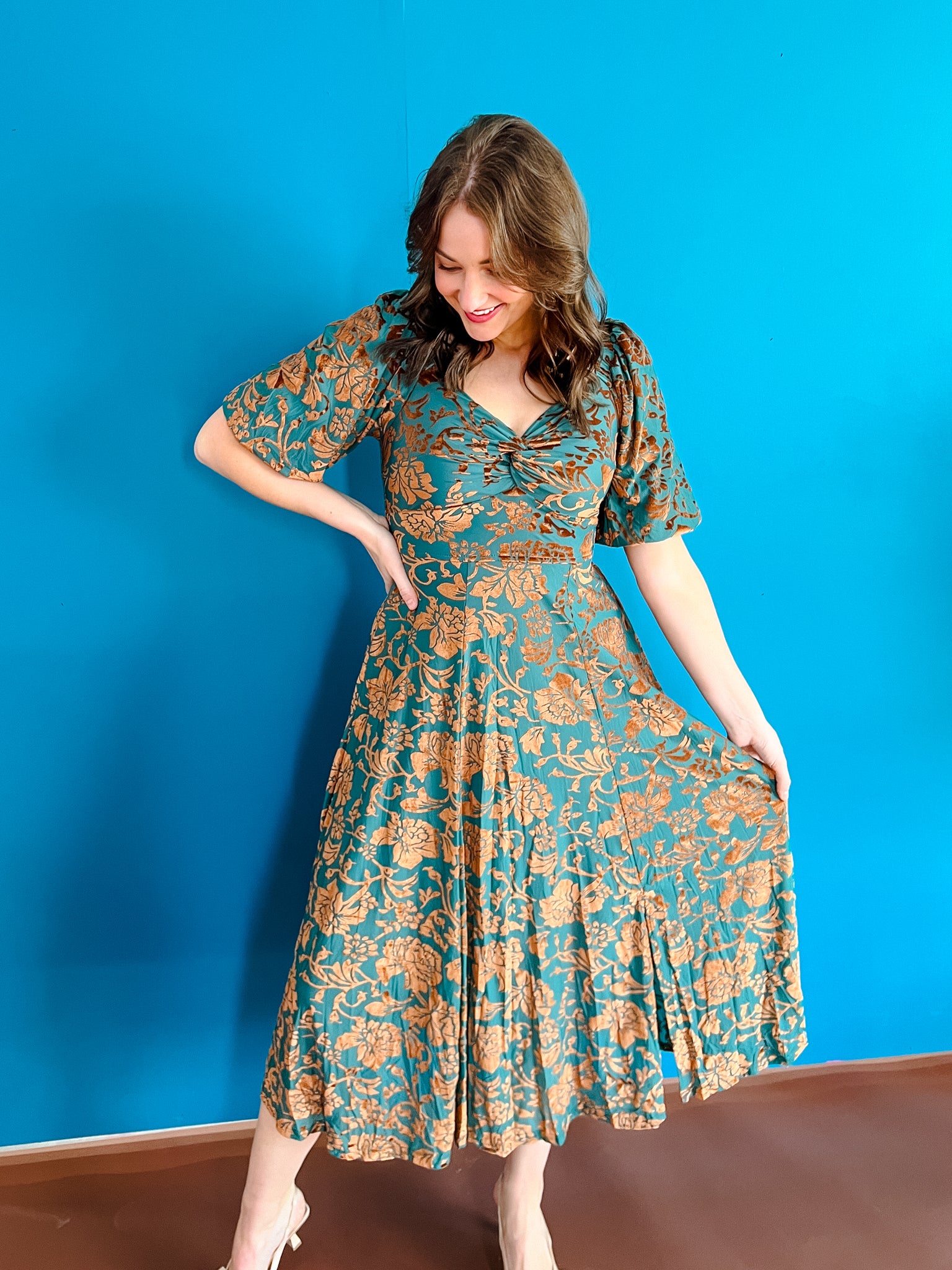 Presley Velvet Maxi Dress - Kingfisher + Bronze