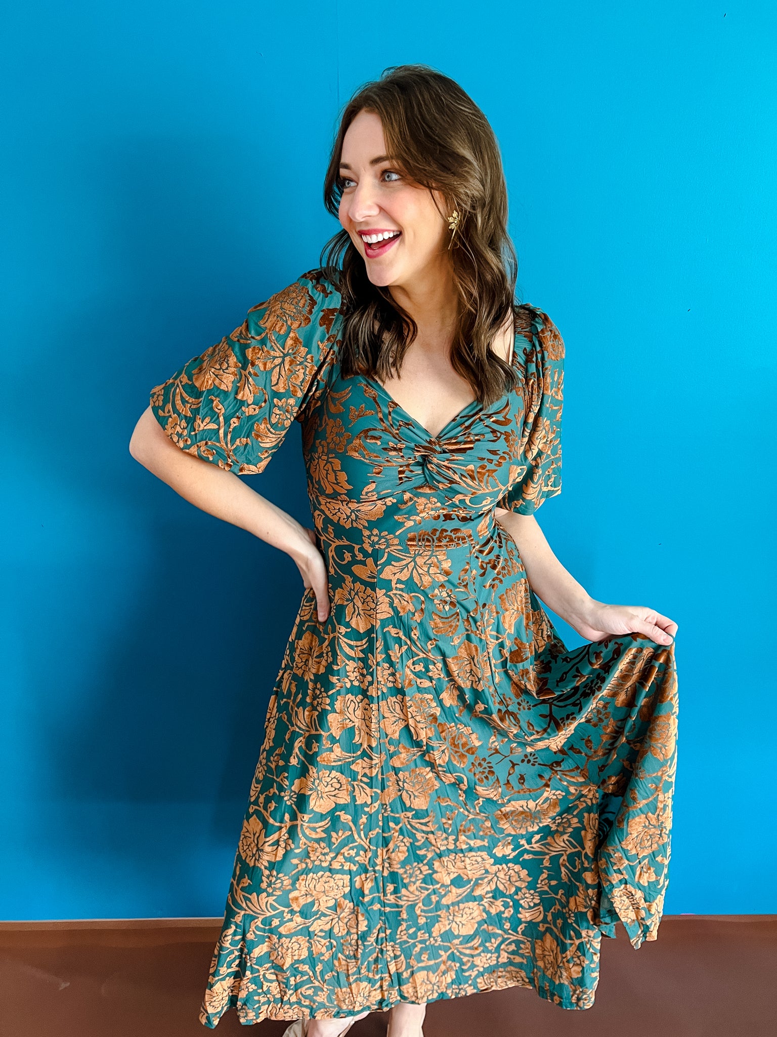 Presley Velvet Maxi Dress - Kingfisher + Bronze