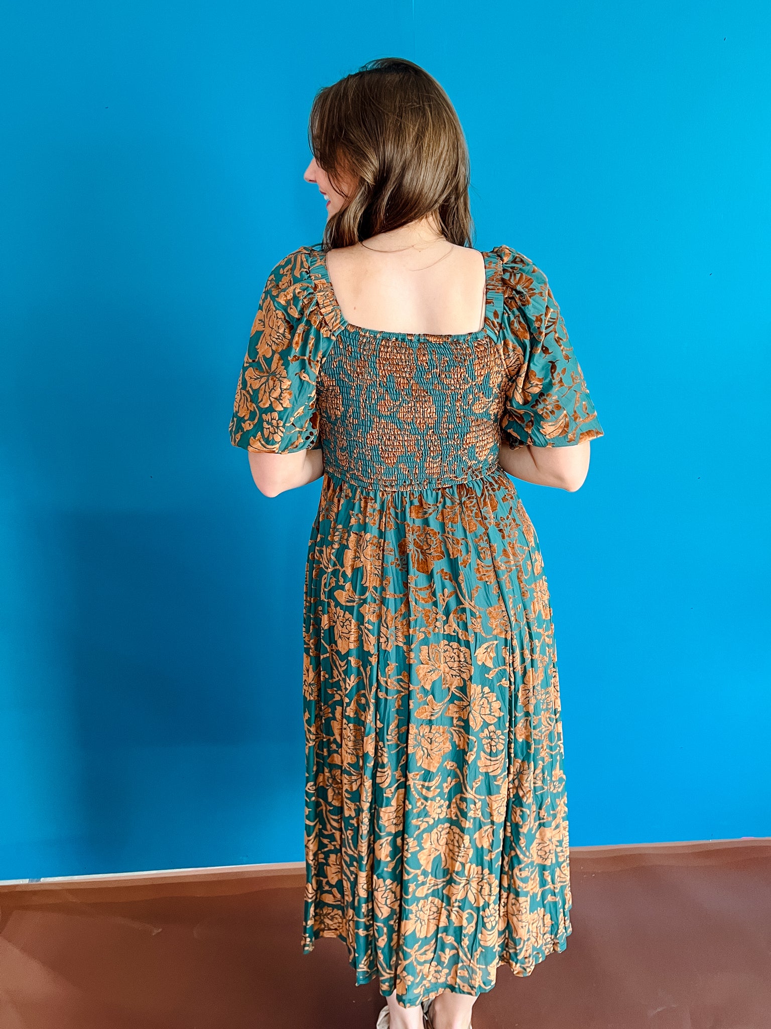 Presley Velvet Maxi Dress - Kingfisher + Bronze