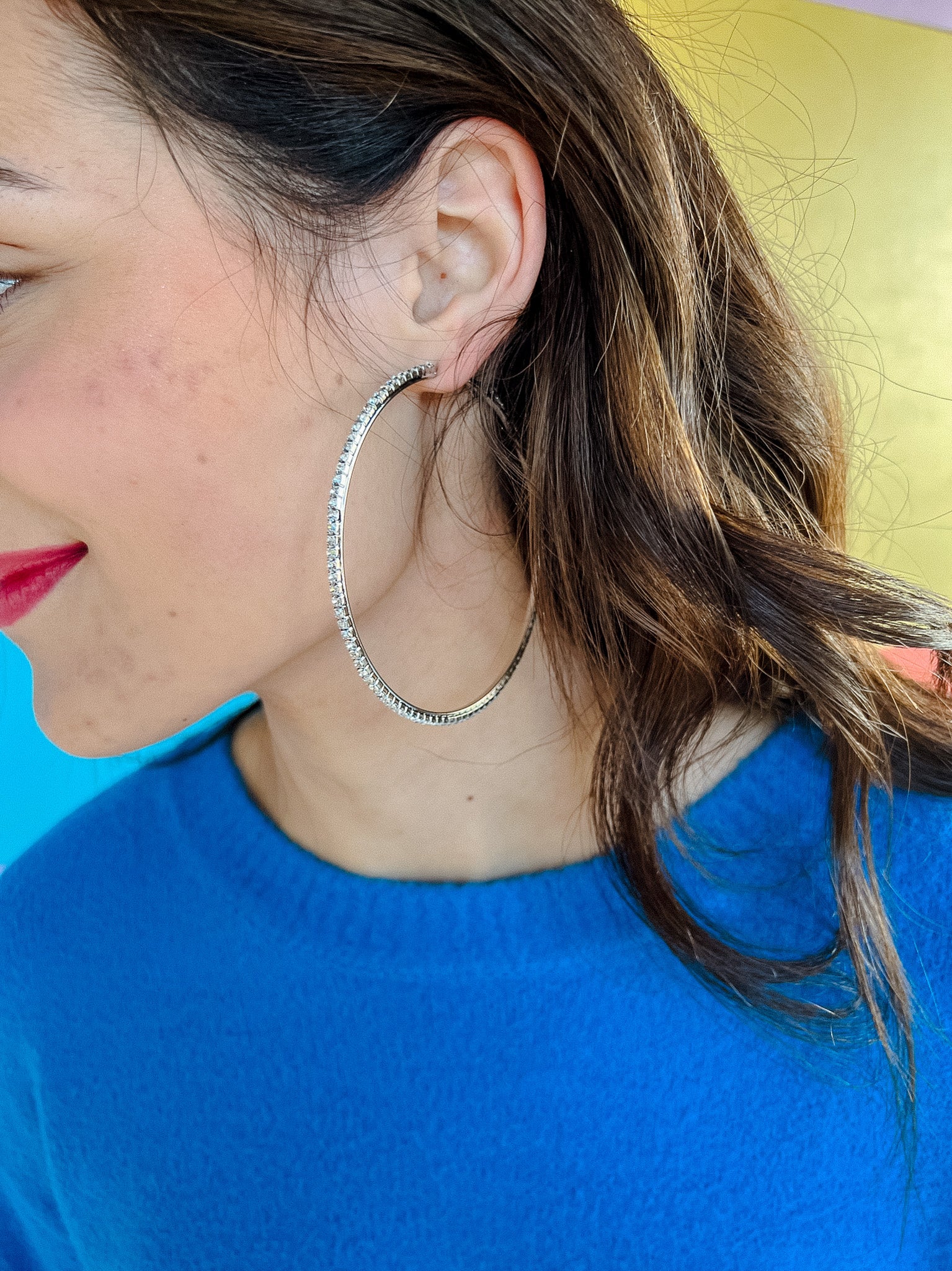 Brianna Rhinestone Hoop Earrings - Silver
