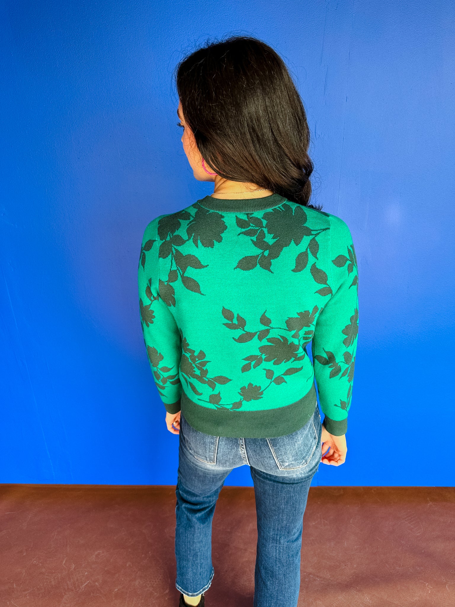 Cleo Floral Sweater - Emerald + Dark Pine