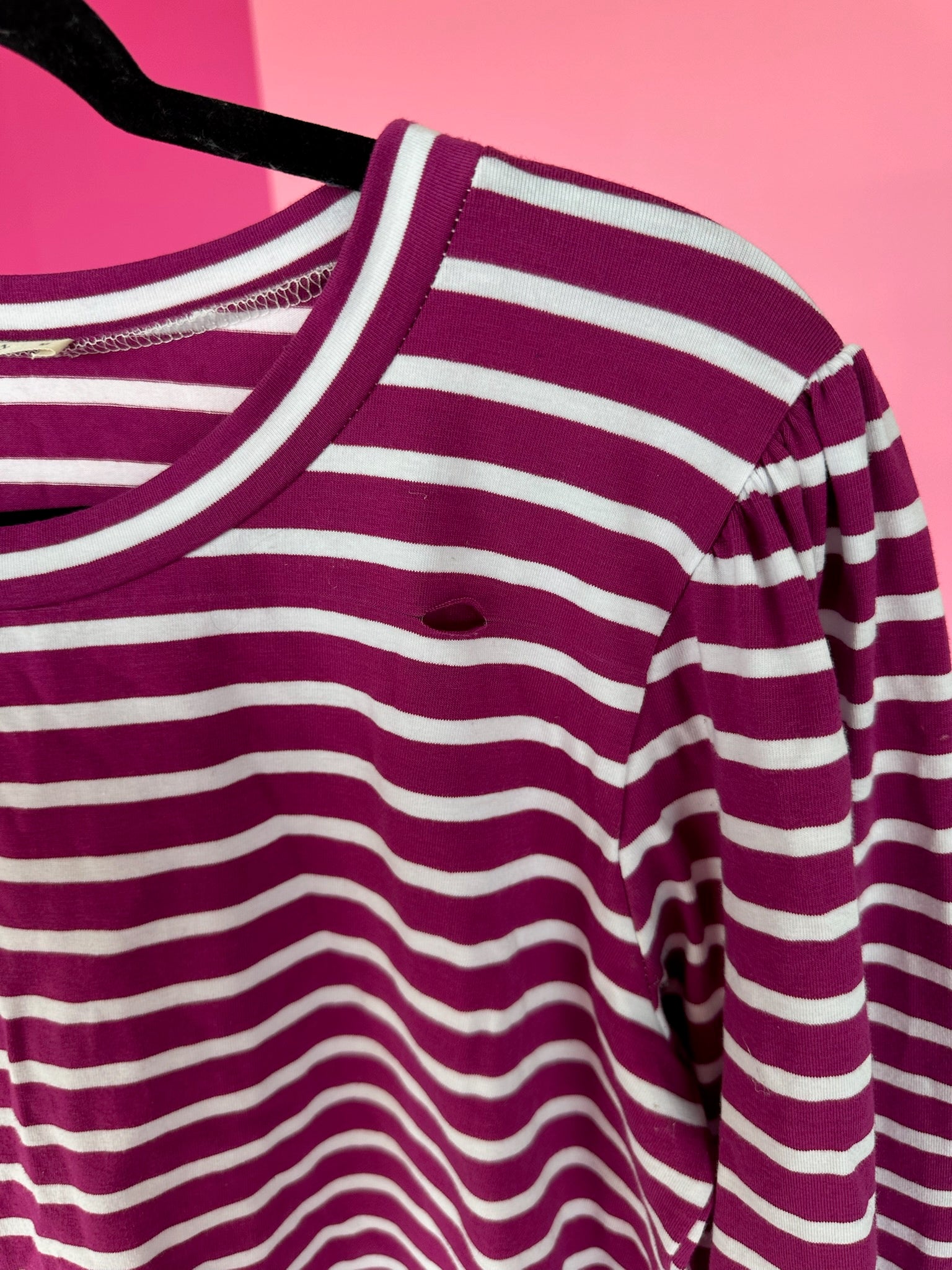 [Defect Sale] Callie Striped Top - Plum + Bright White - MEDIUM