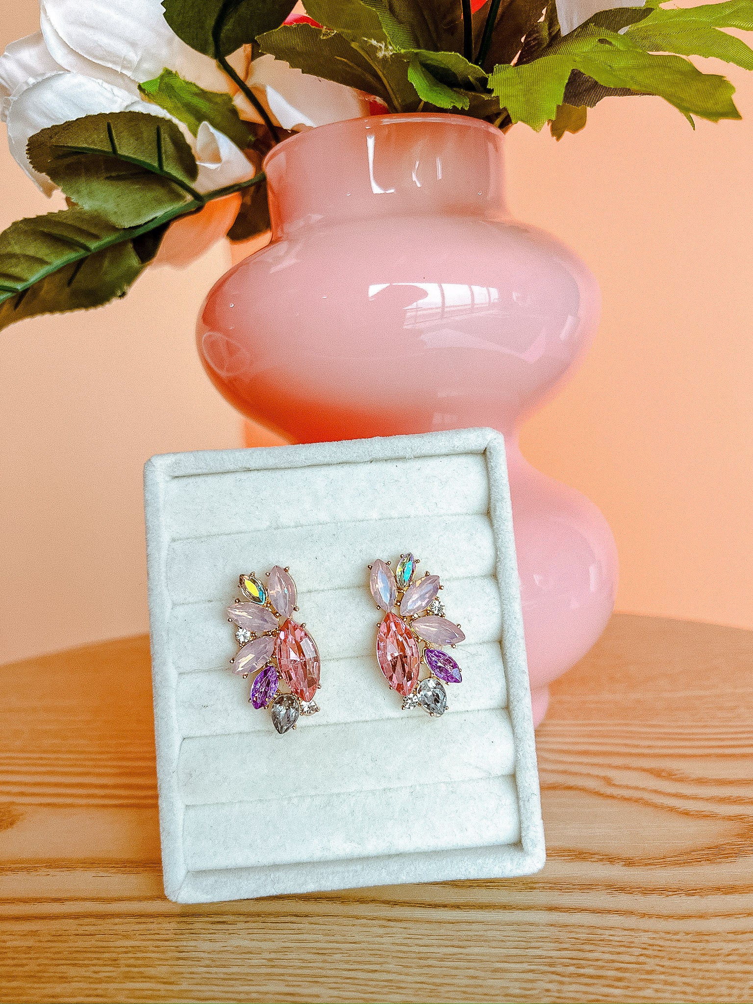 [Treasure Jewels] What A Girl Wants Crystal Earrings - Pastel Rose