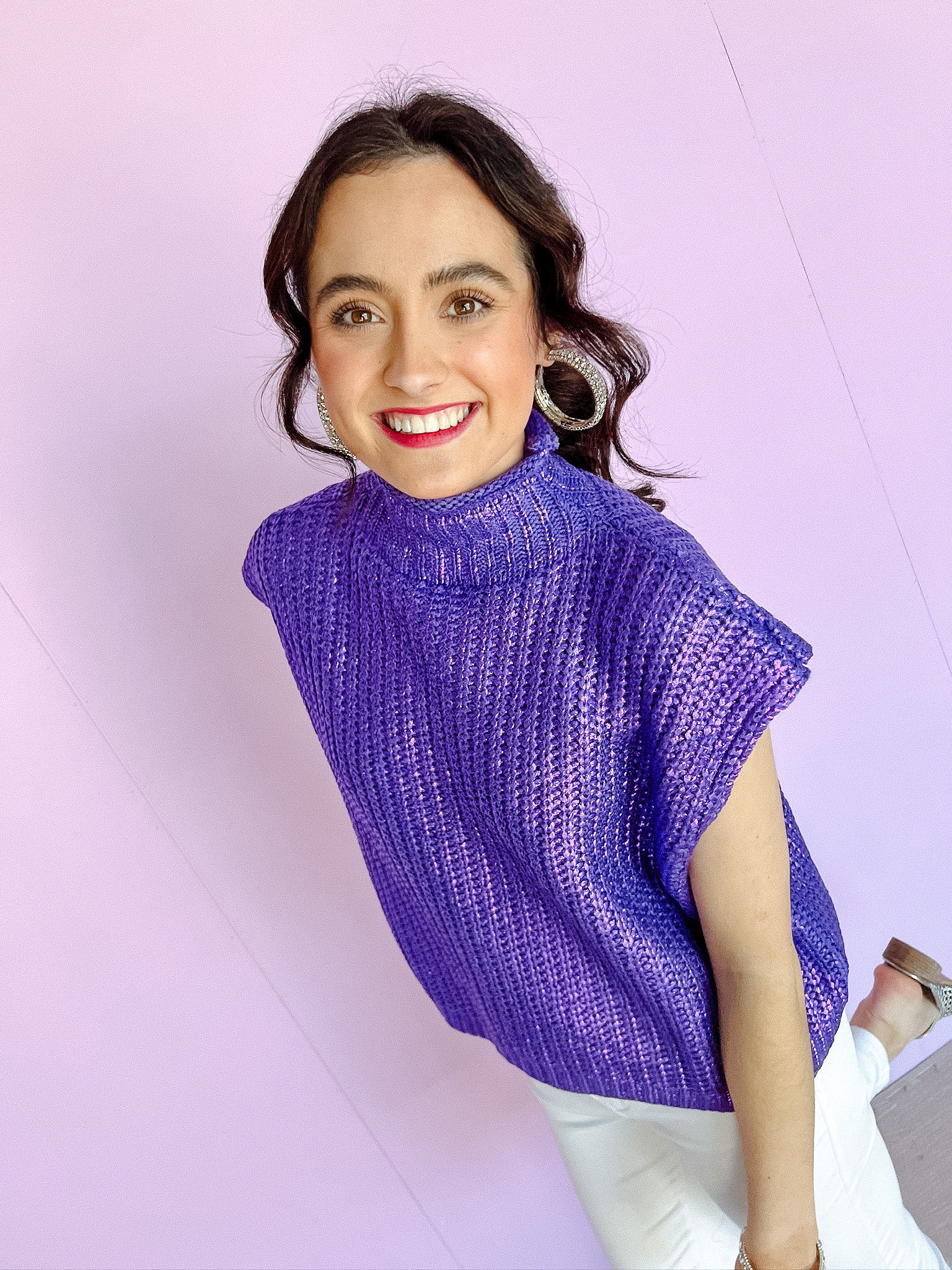 Willa Metallic Sweater Top - Royal Purple