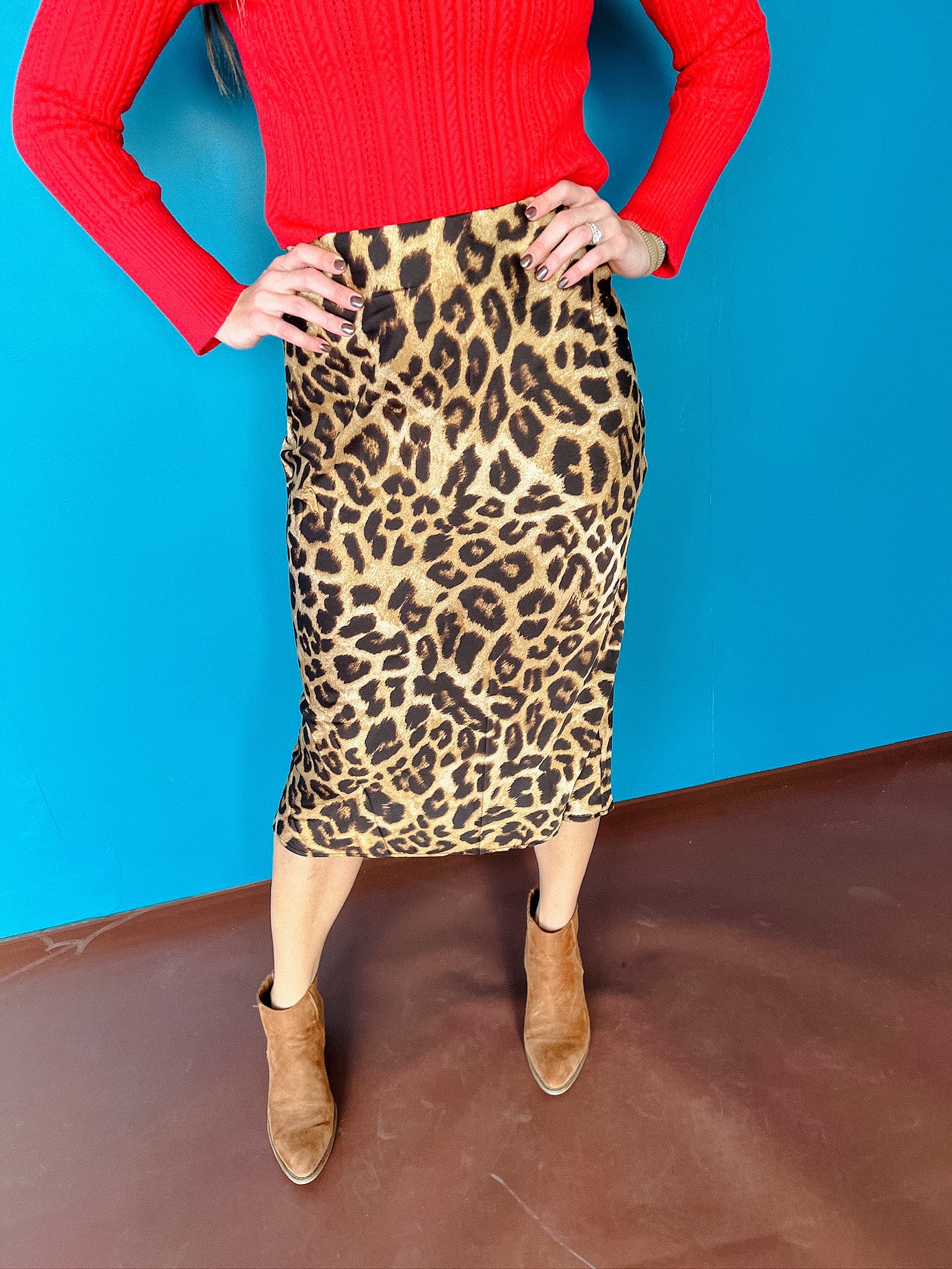 Rosalie Leopard Print Skirt - Brown + Cinnamon + Tan