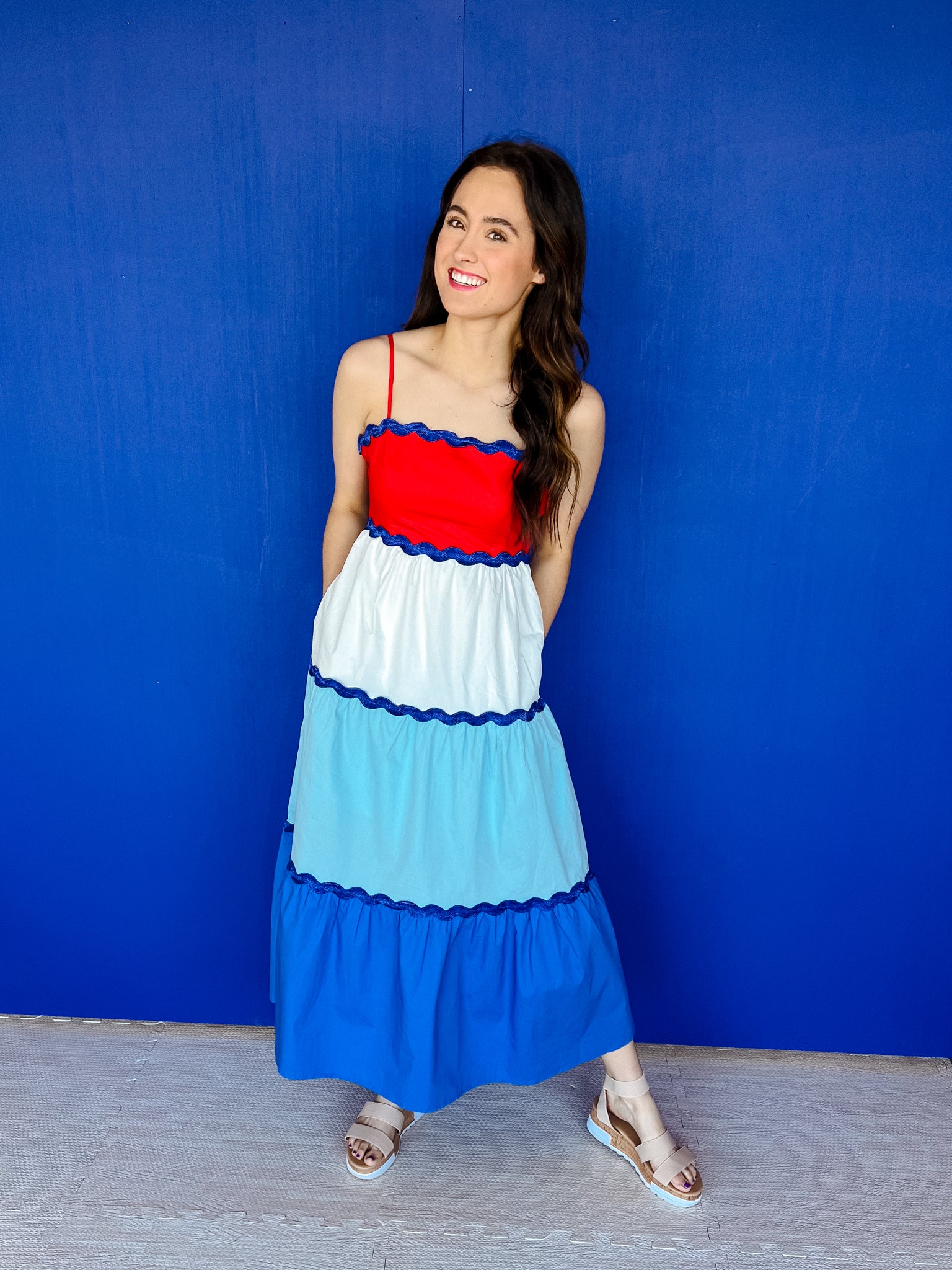Americana Tiered Dress - Cool Red + White + Blue