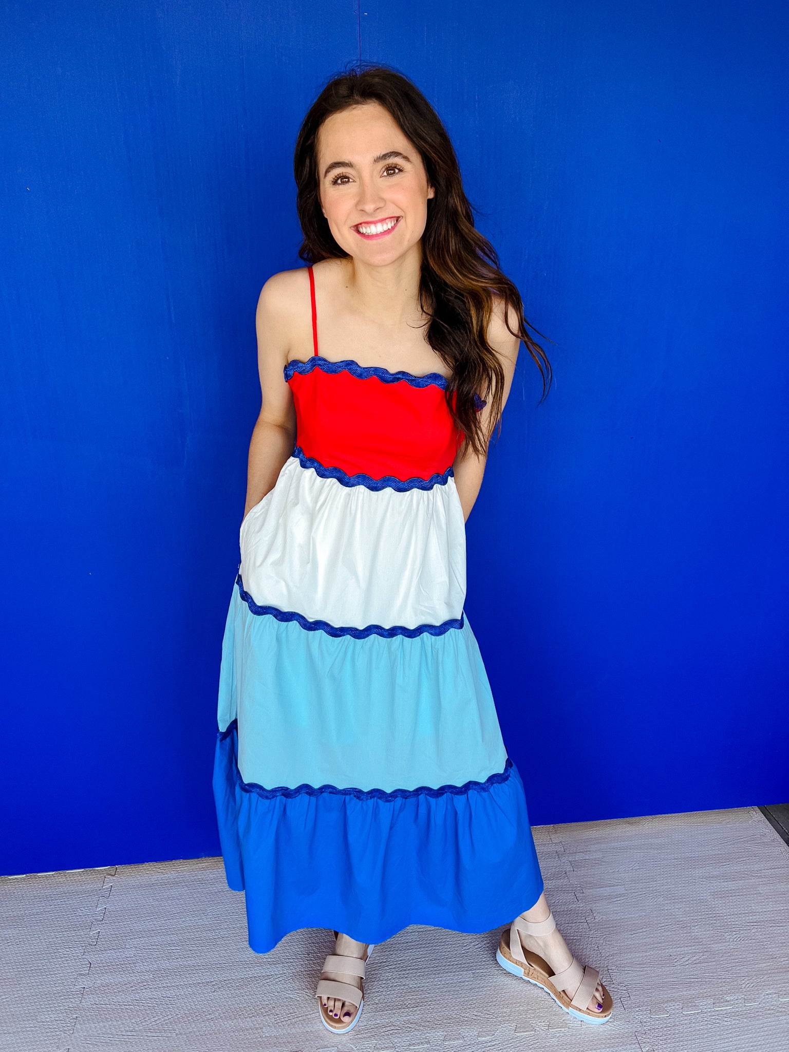 Americana Tiered Dress - Cool Red + White + Blue