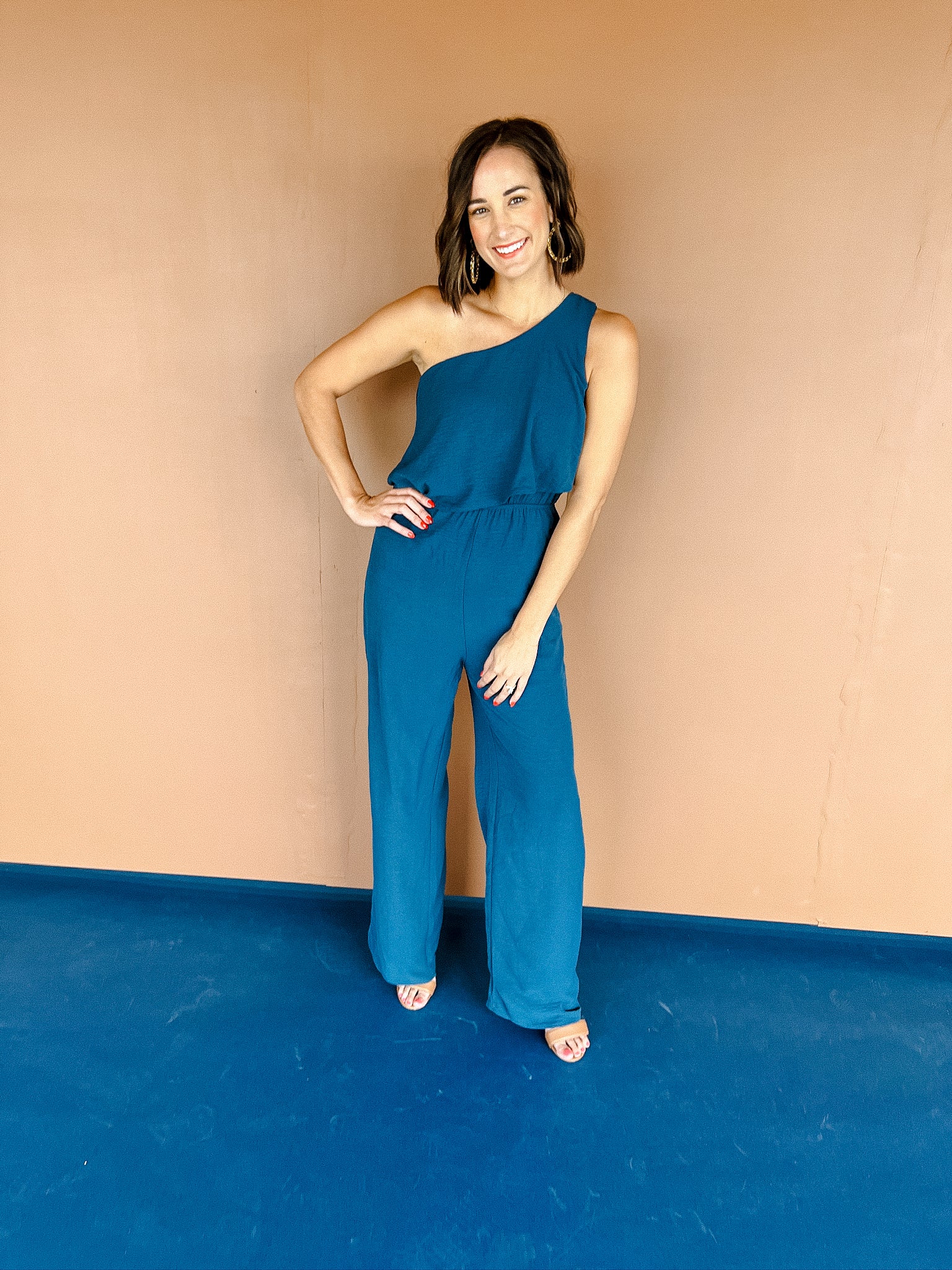 Leela One Shoulder Jumpsuit - Marine Navy