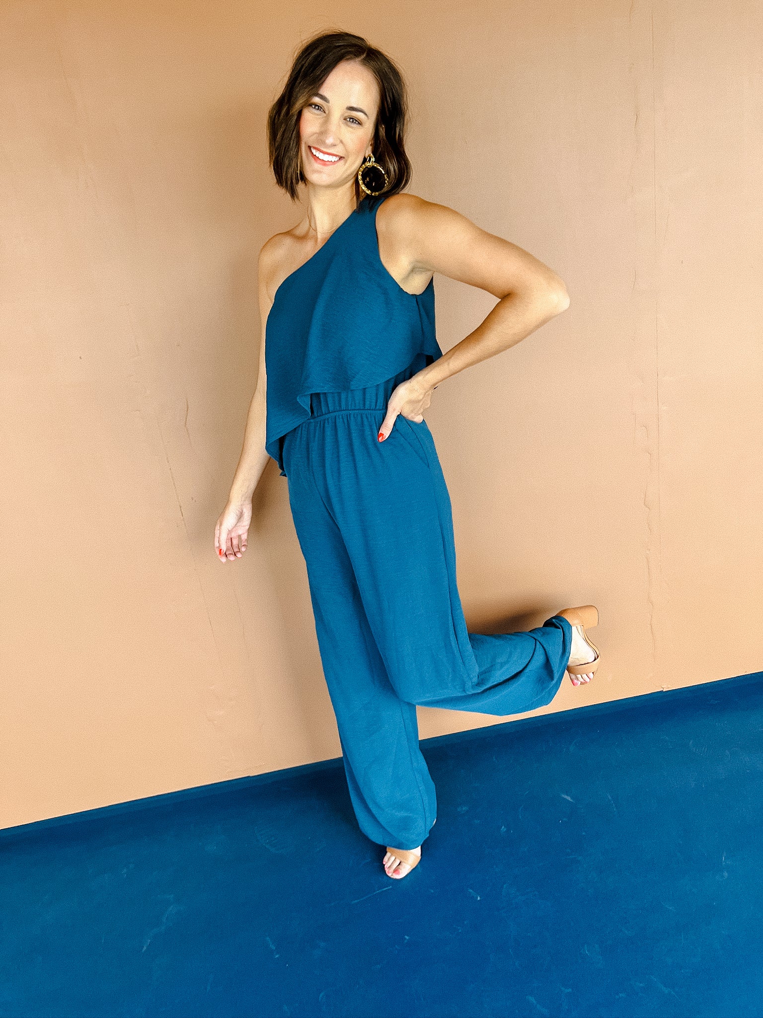 Leela One Shoulder Jumpsuit - Marine Navy