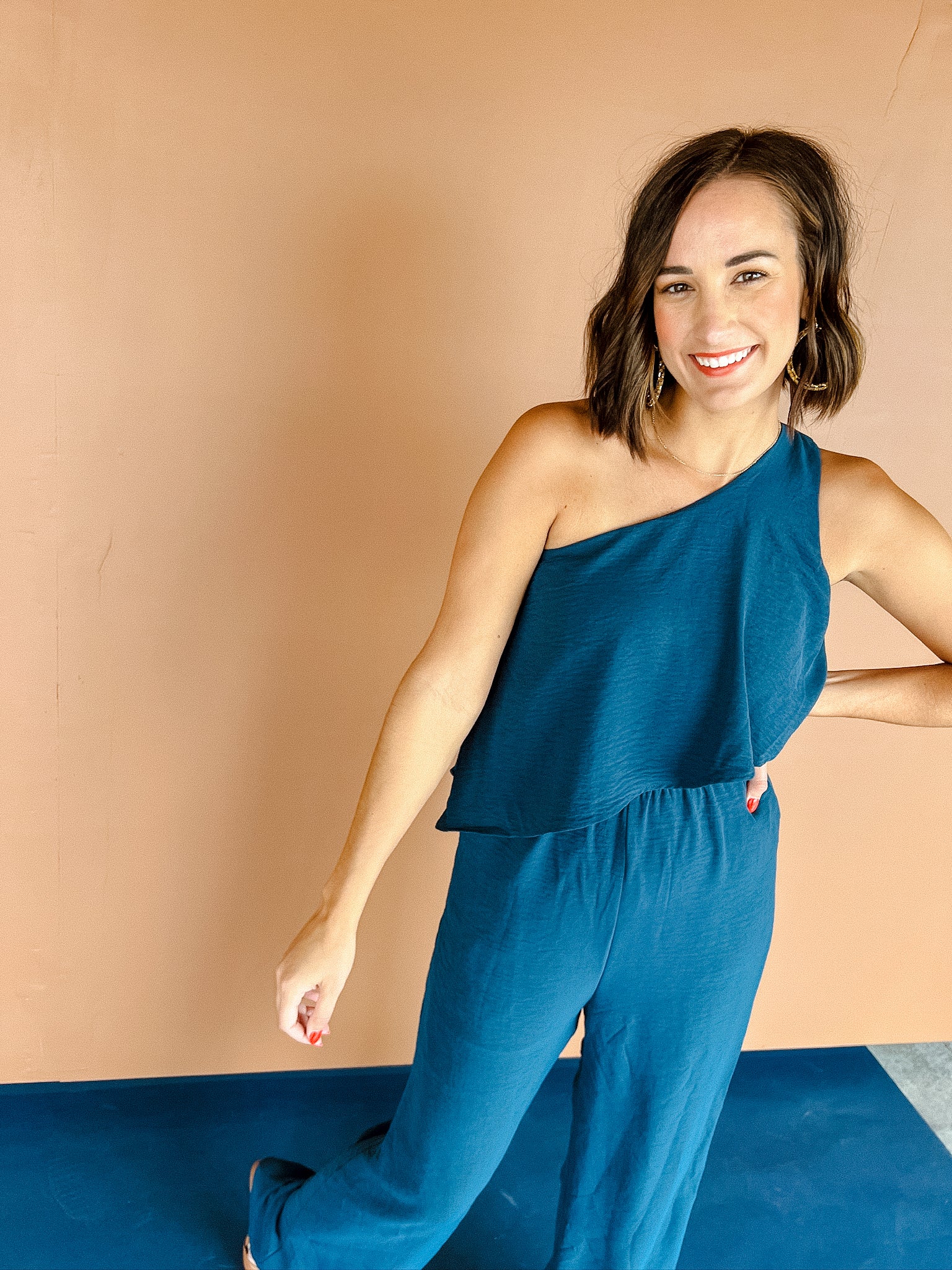 Leela One Shoulder Jumpsuit - Marine Navy