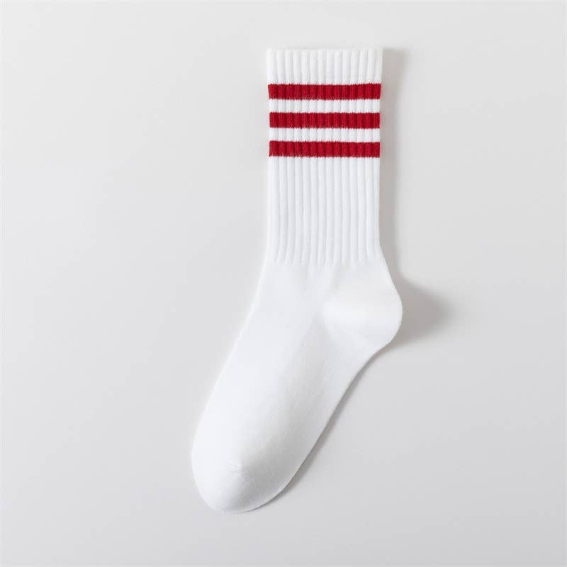 Kick Start Sporty Striped Socks - Cool Red