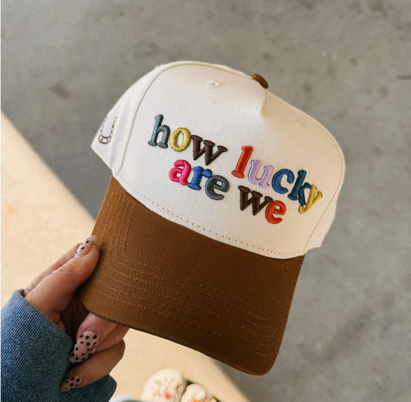 How Lucky Are We Trucker Hat - Tan Multi