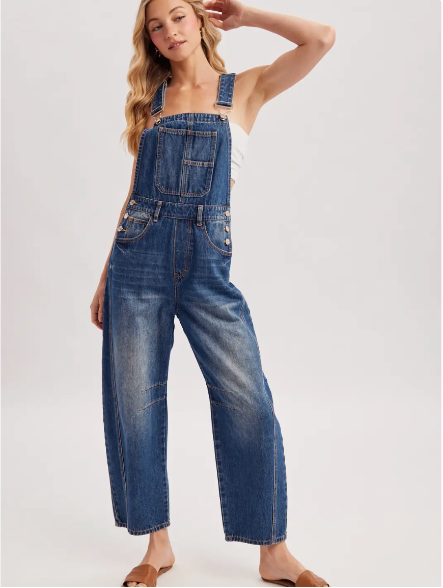 [Pre-Authorize] Dominique Denim Barrel Overalls - Medium Wash