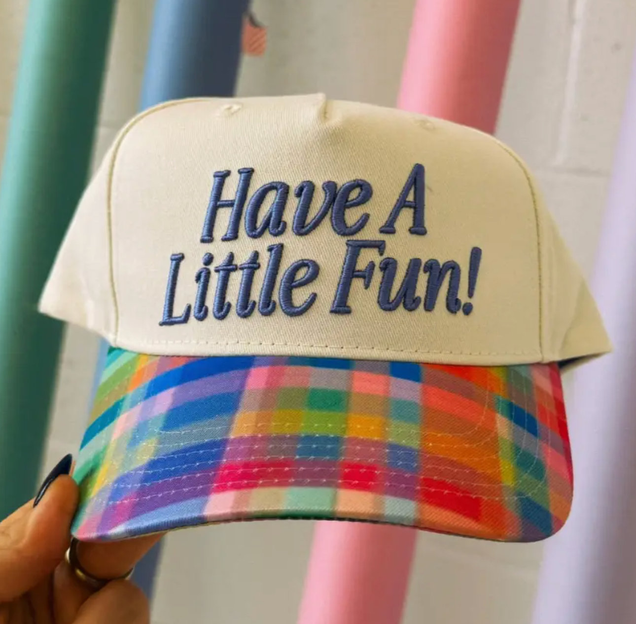 Have A Little Fun! Trucker Hat - Multi Gingham