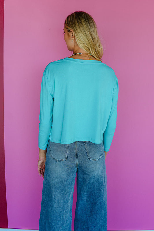 [Ellevate Basic] Blaire Boxy Long Sleeve - Aqua