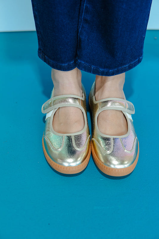 Brandy Striped Flats - Gold