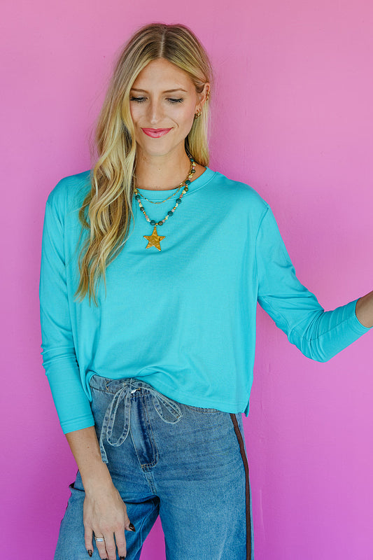 [Ellevate Basic] Blaire Boxy Long Sleeve - Aqua