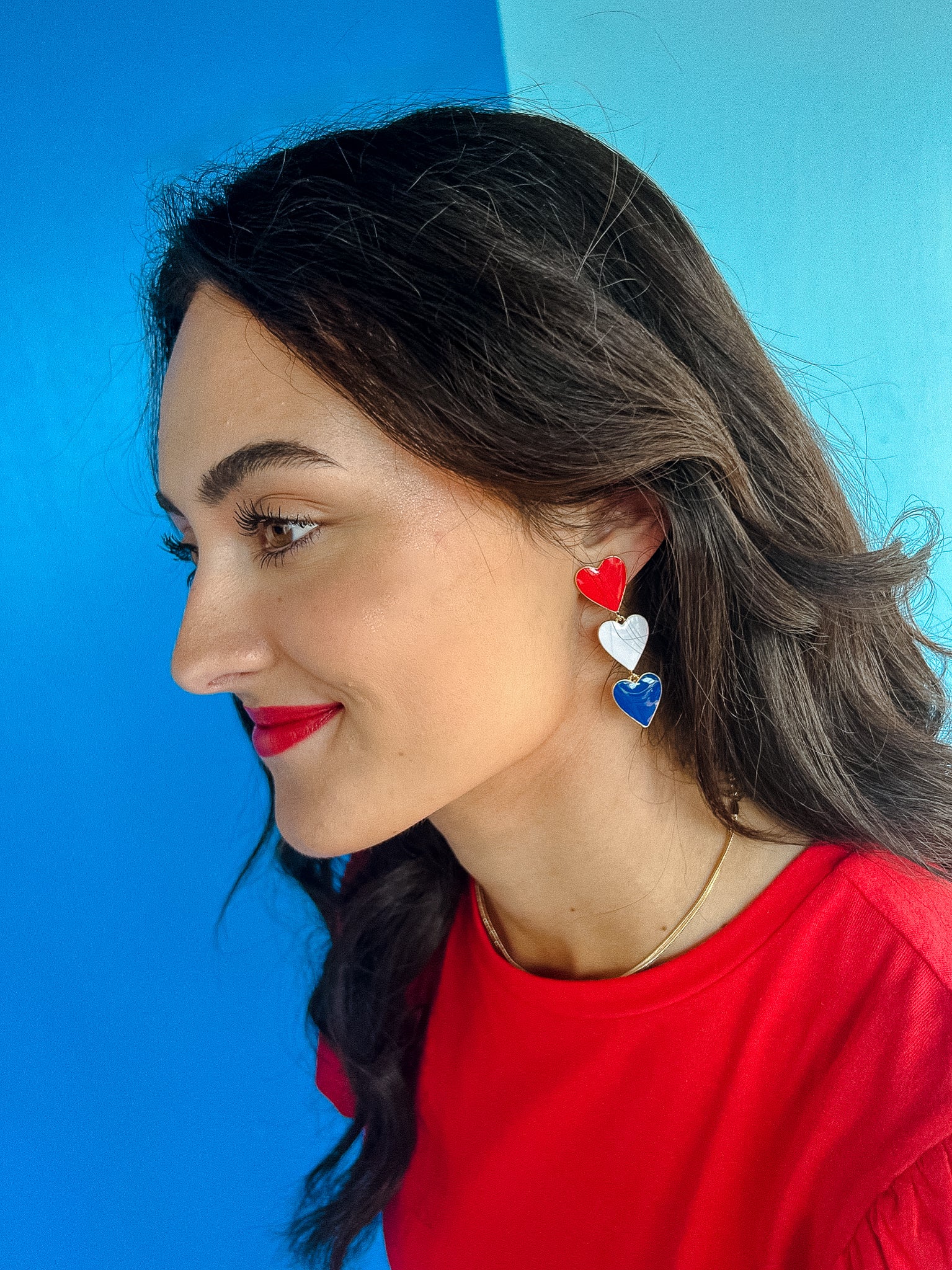 Heartbreaker Earrings - Gold + True Red + White
