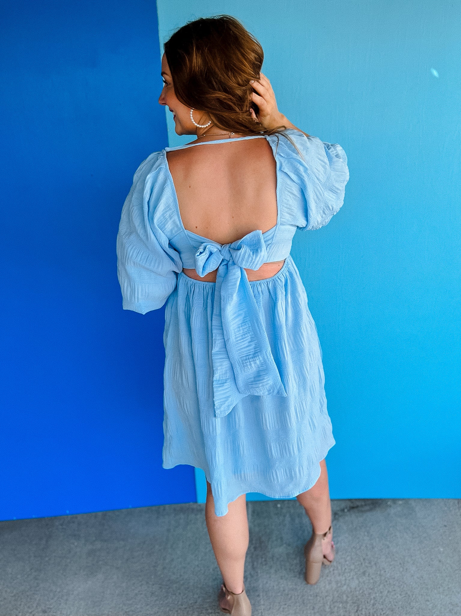 Lorelei Puff Sleeve Midi Dress - Powder Blue