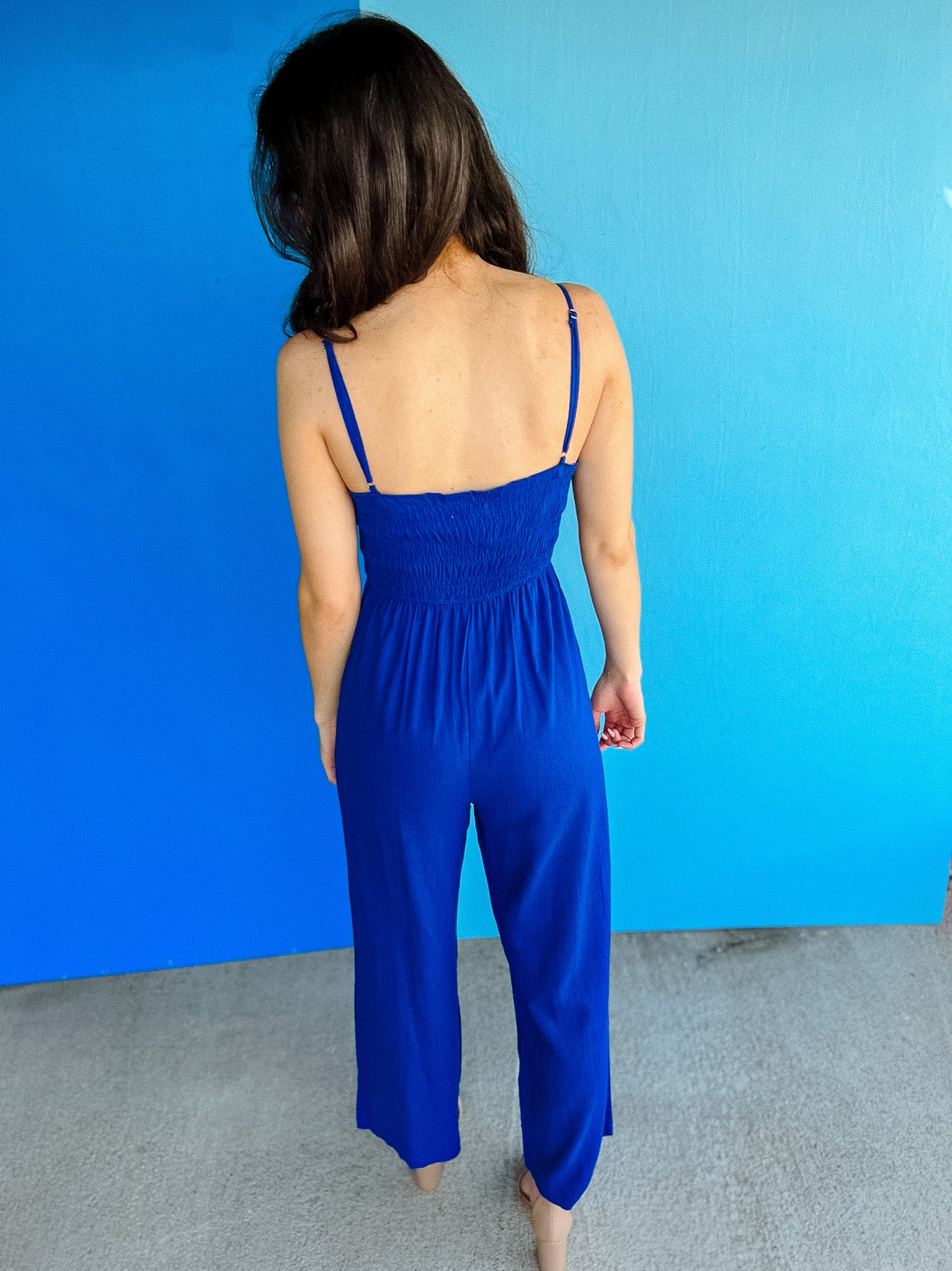 Camille Smocked Jumpsuit - Bright Navy