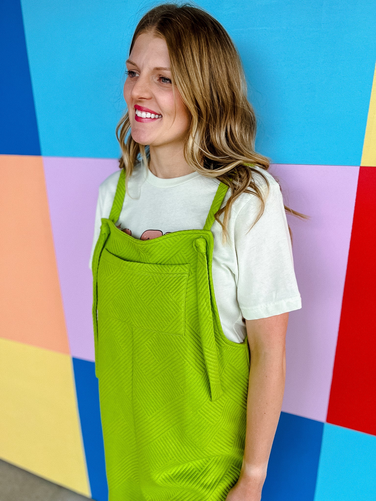 Palmer Textured Short Overalls - Lime