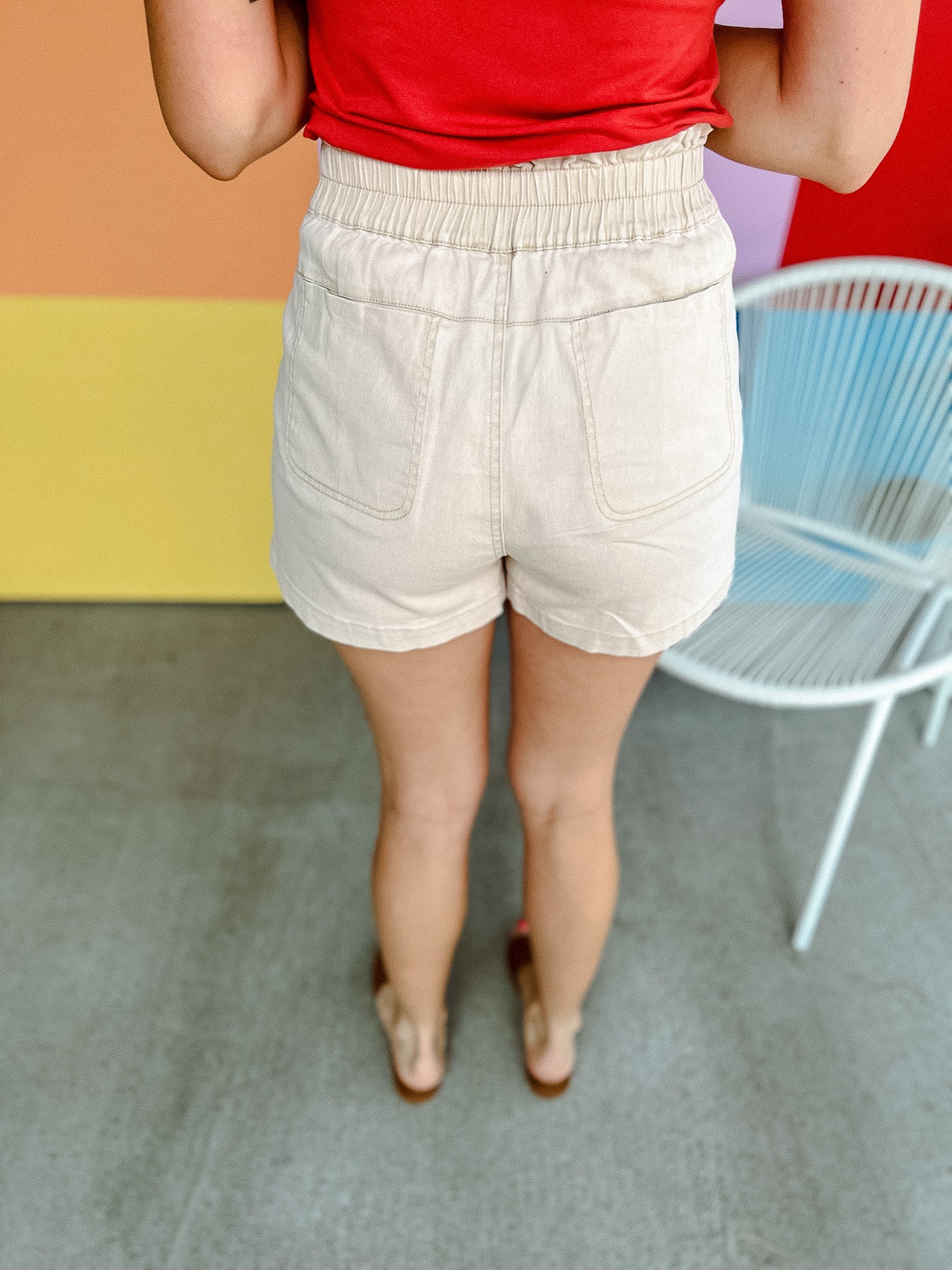 Dottie High Waisted Button Up Shorts - Light Beige