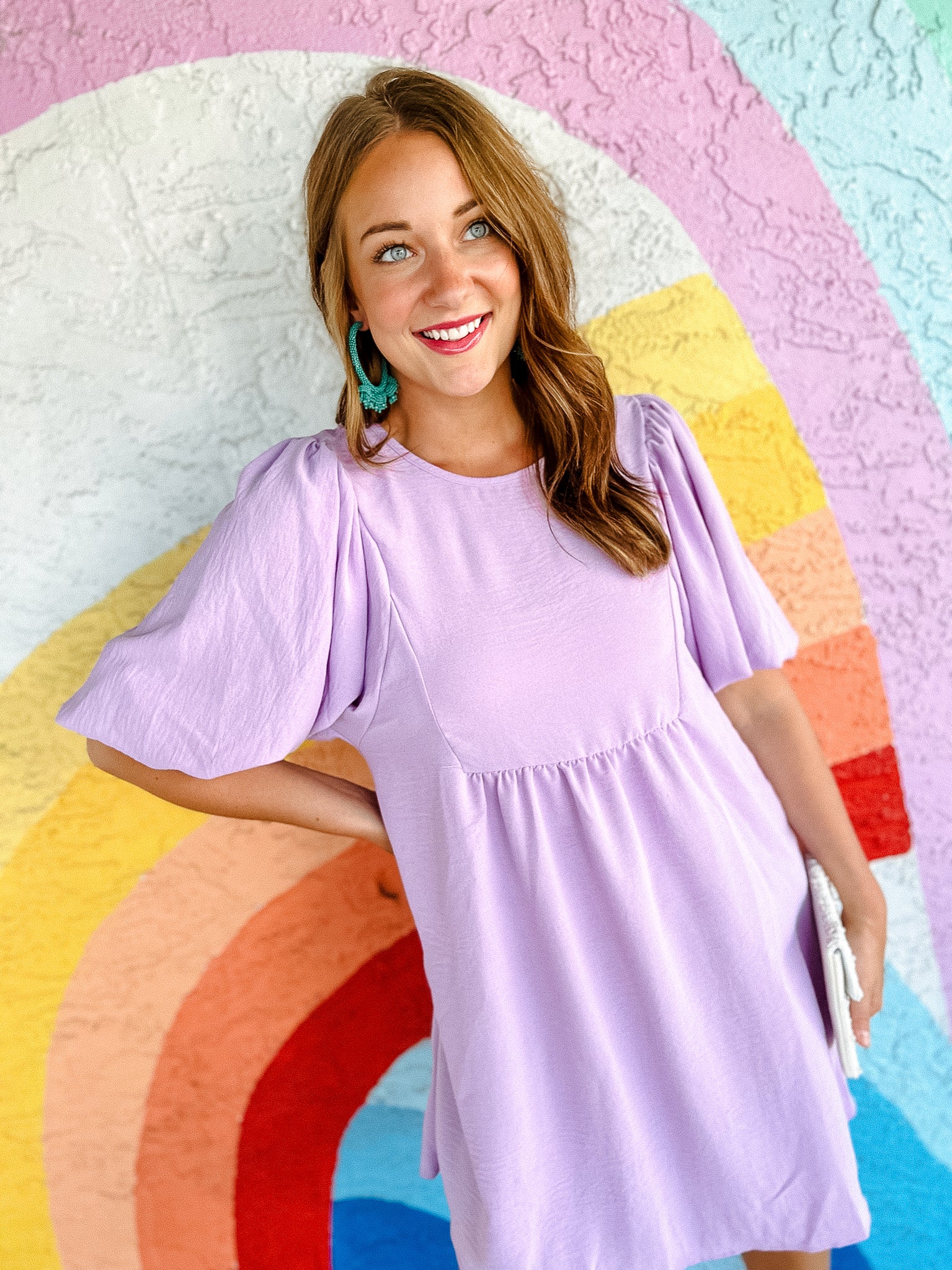 Riley Balloon Sleeve Mini Dress - Lavender