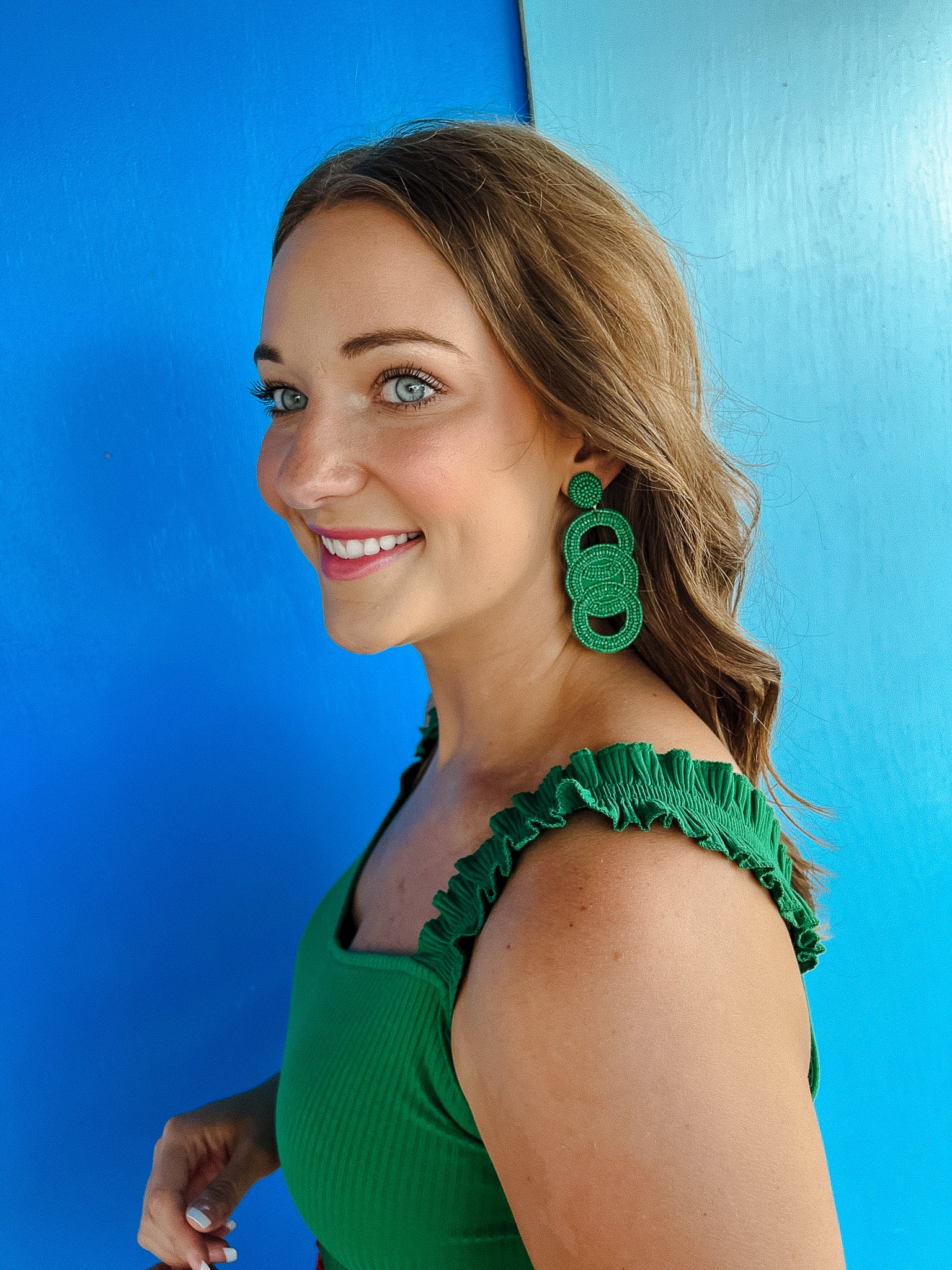 Matilda Triple Dangle Earring - Leaf Green