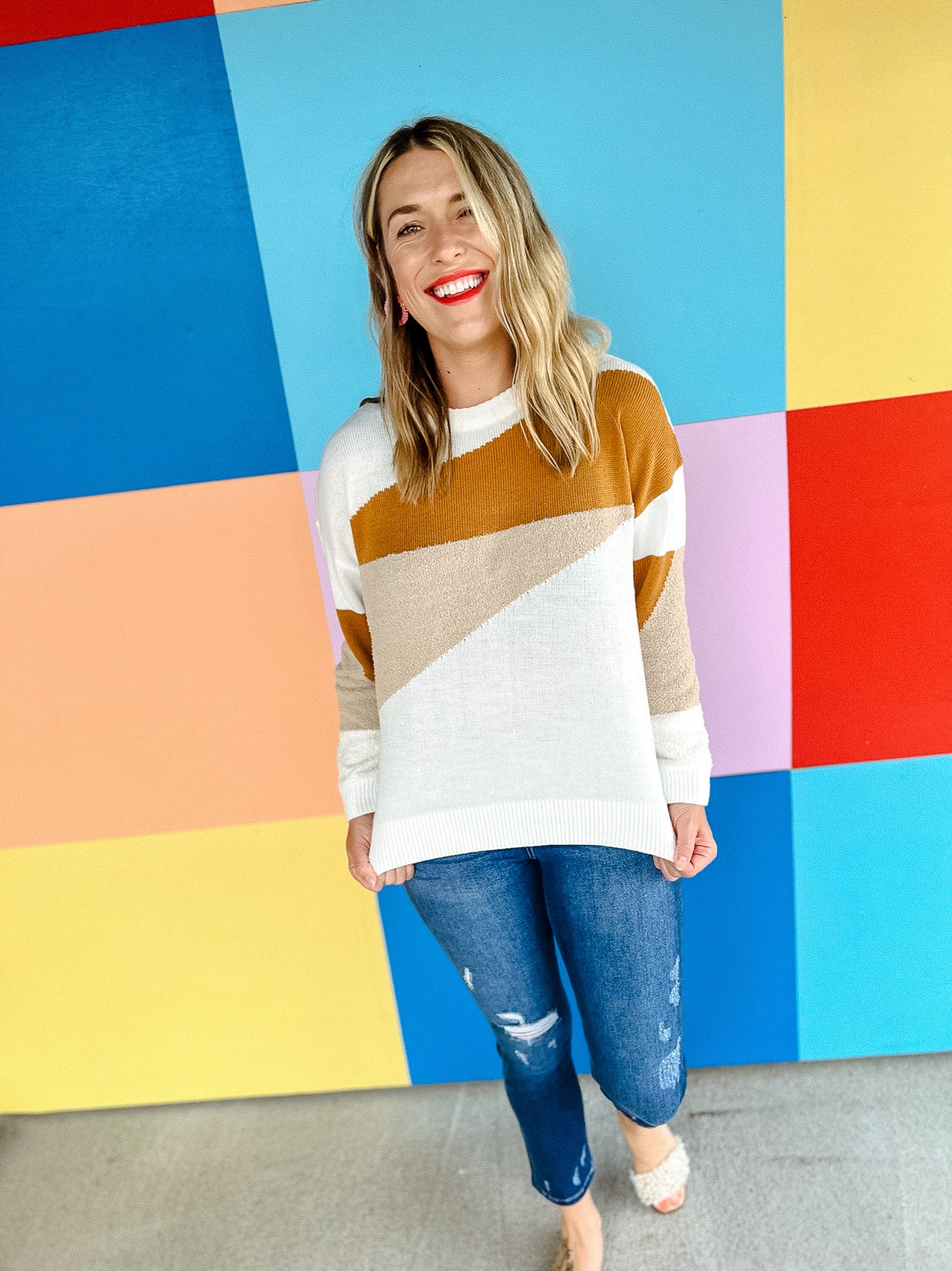 Andree Colorblock Sweater - Cream + Beige + Cinnamon