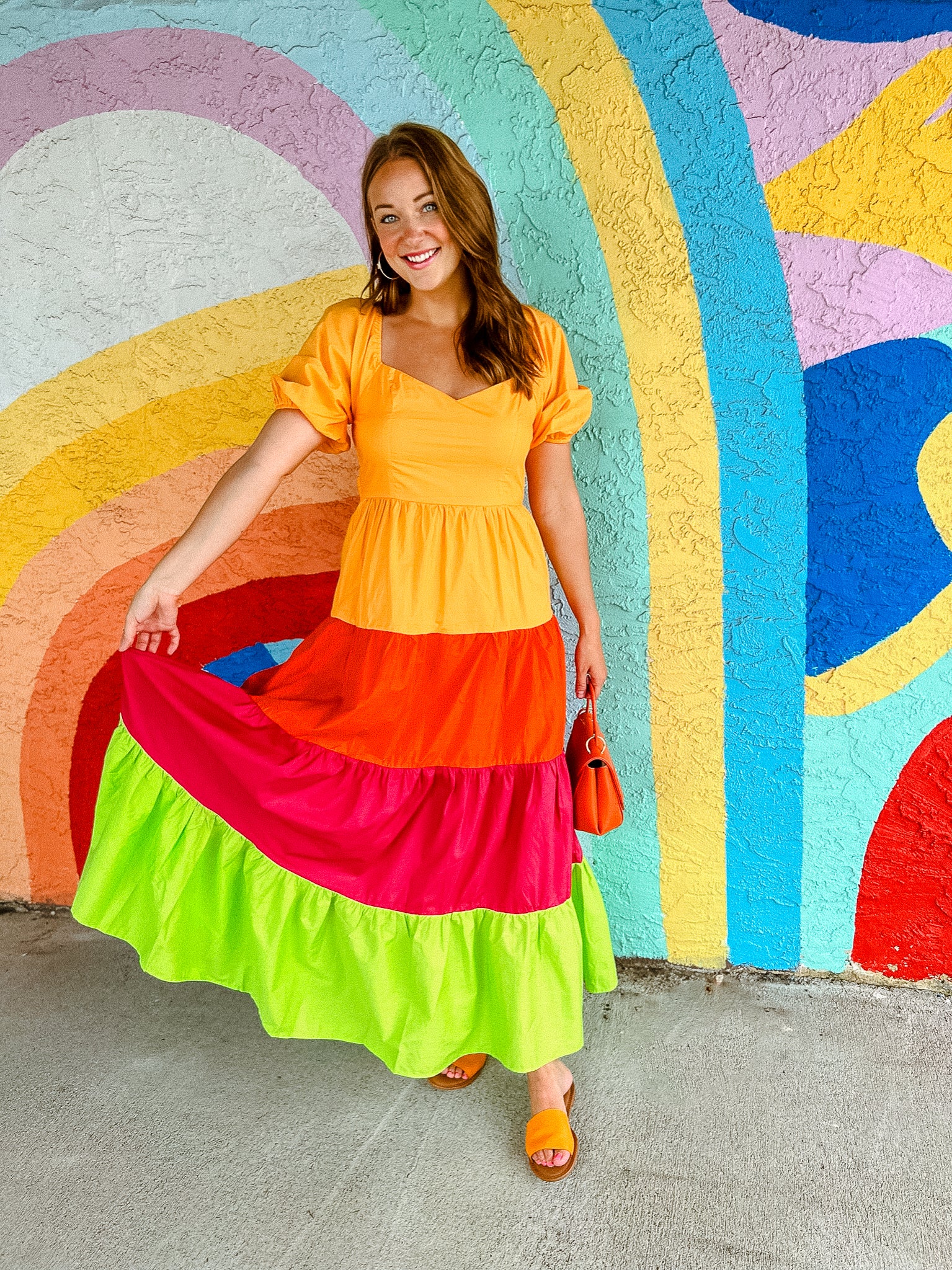 Wendy Colorblock Maxi Dress - Tangerine + Geranium + Magenta + Apple Green