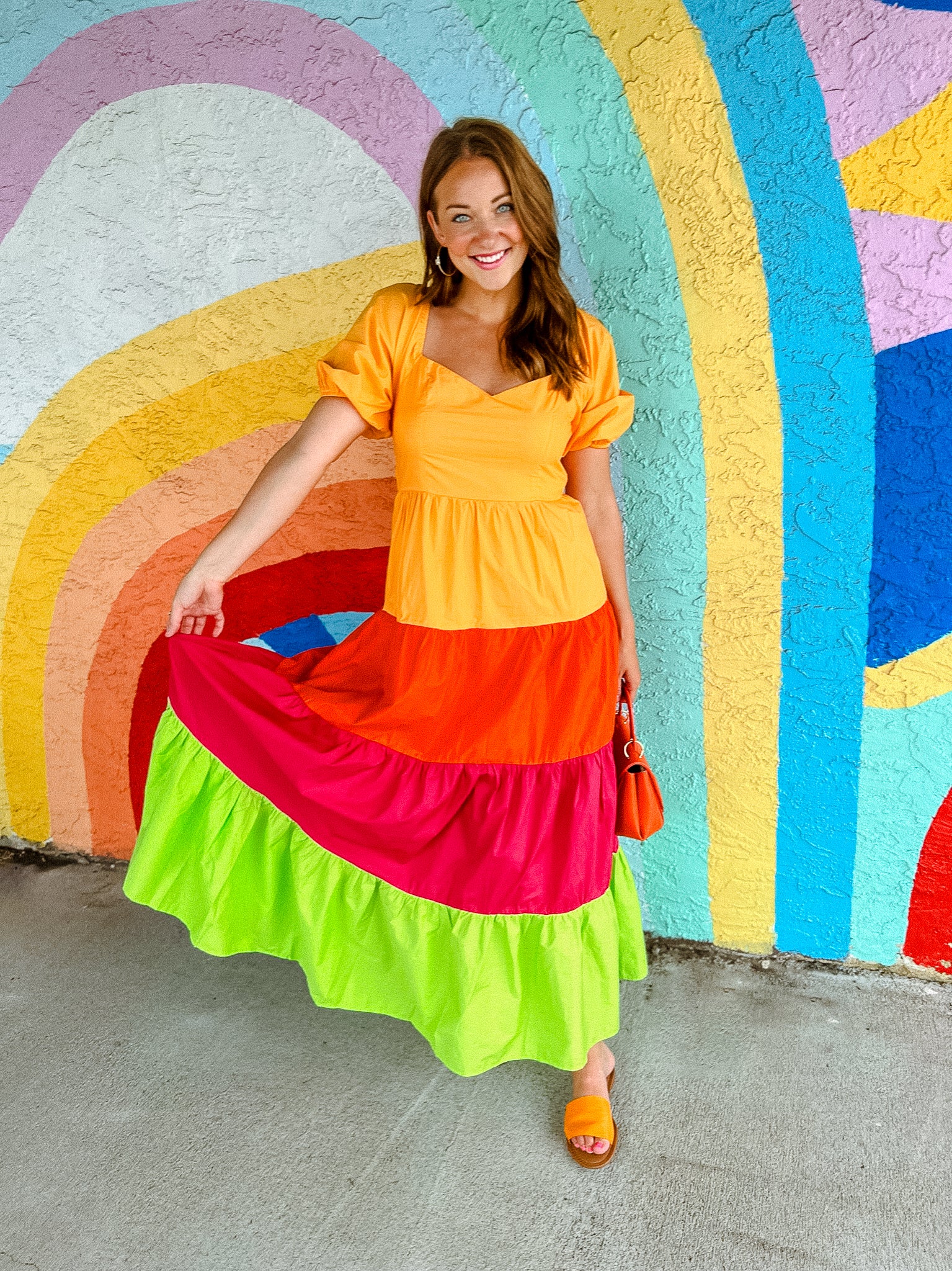 Wendy Colorblock Maxi Dress - Tangerine + Geranium + Magenta + Apple Green