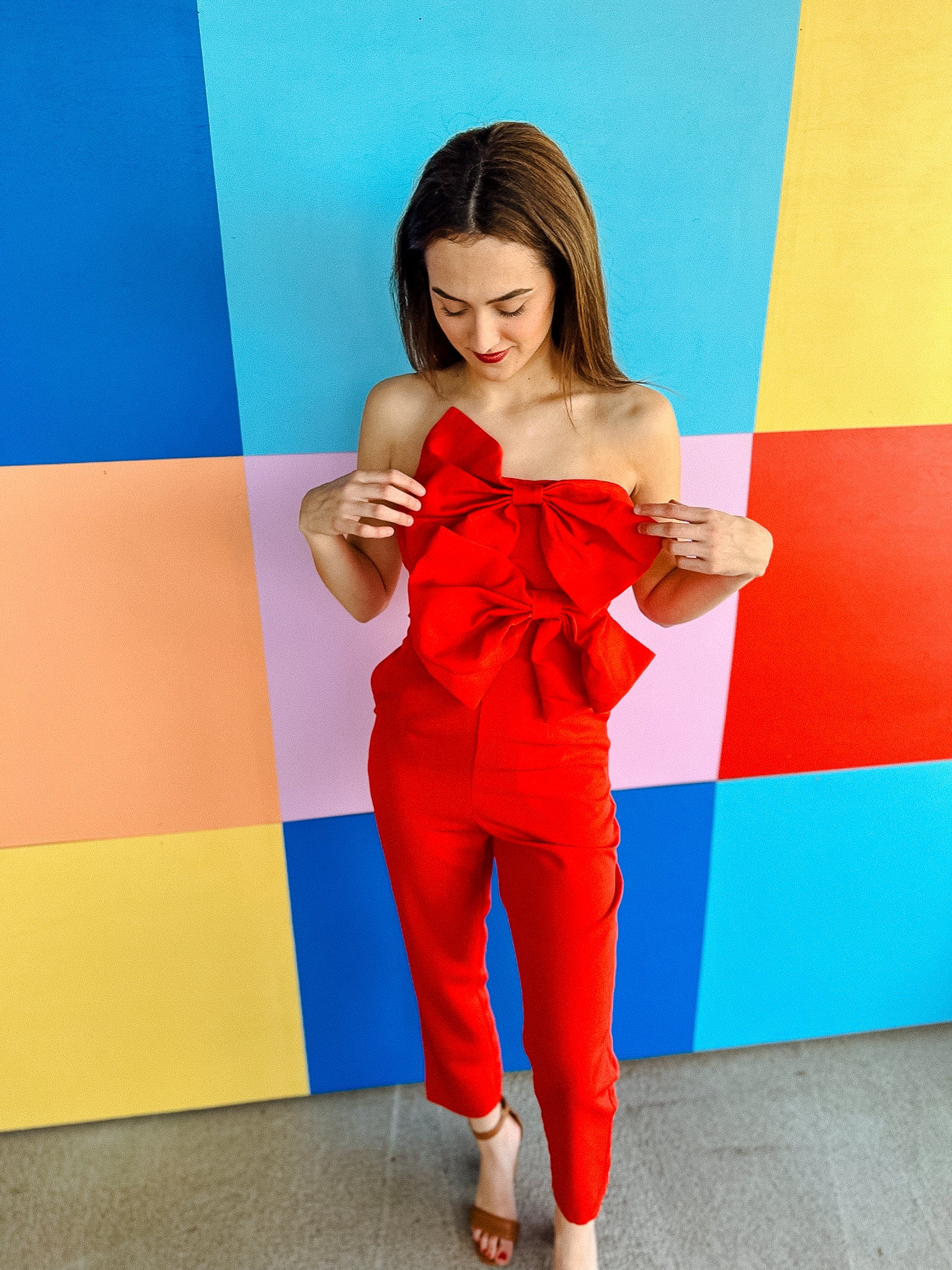 Stella Bow Detailed Jumpsuit - True Red