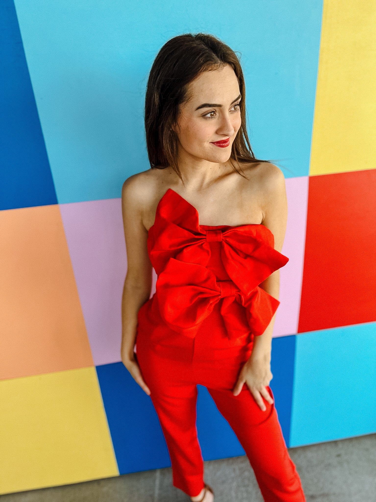 Stella Bow Detailed Jumpsuit - True Red