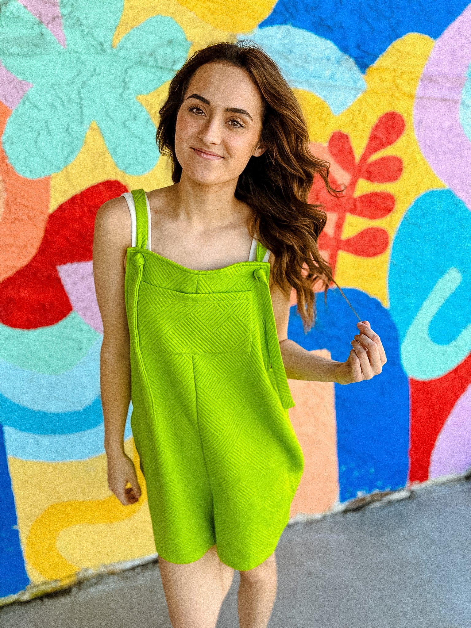 Palmer Textured Short Overalls - Lime