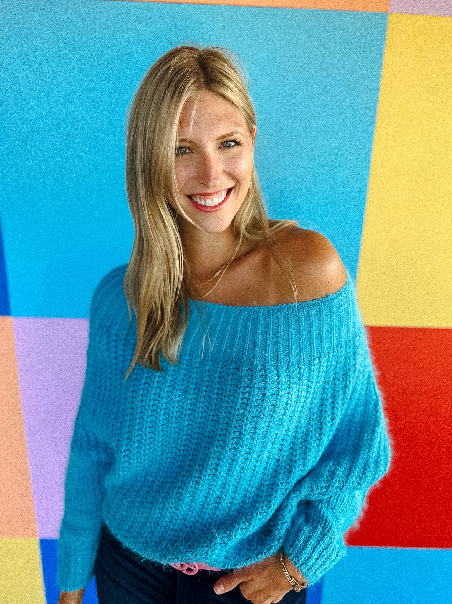Major Icon Knitted Sweater Top - Turquoise Blue
