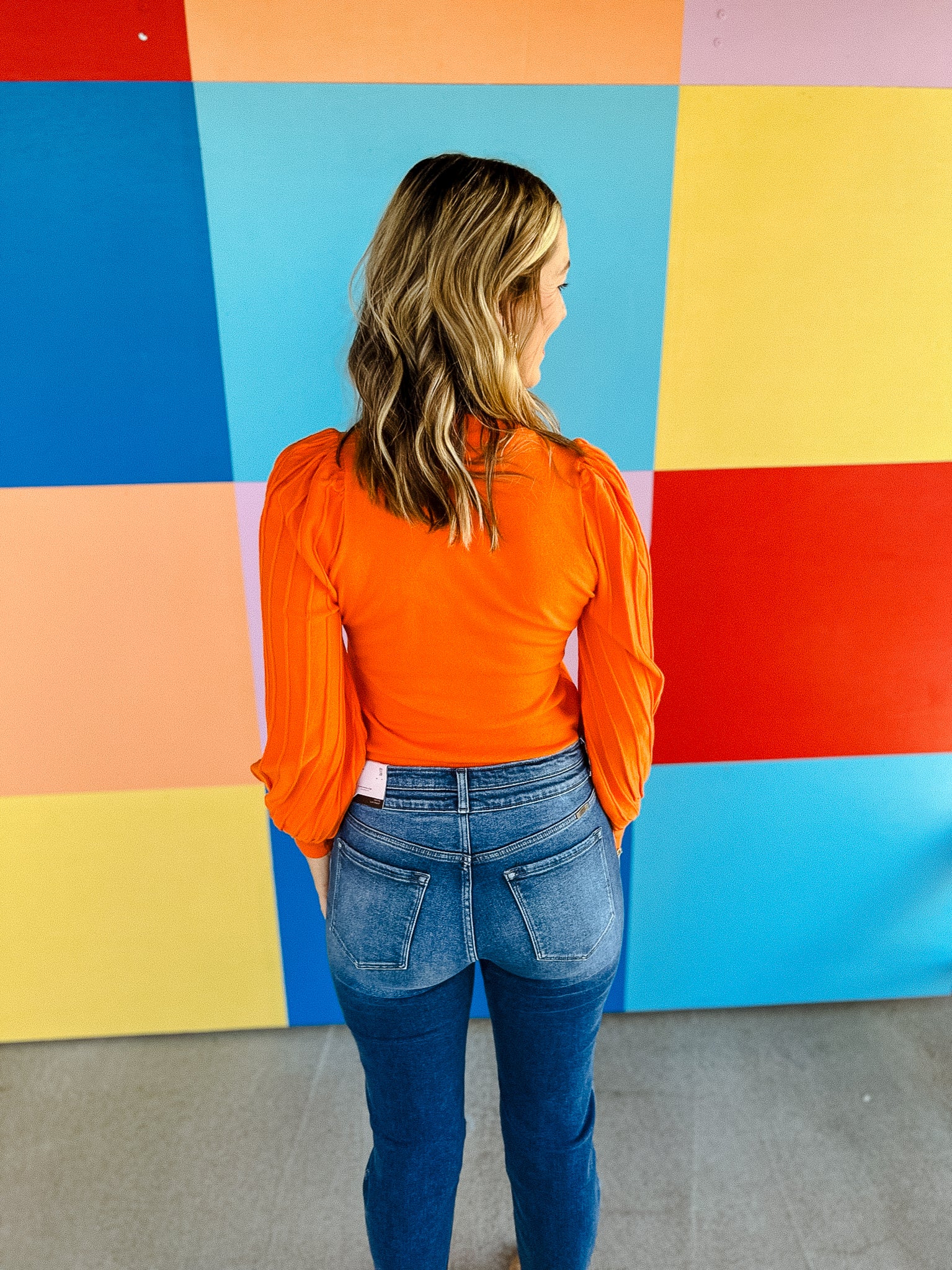 Brielle Pleated Sleeve Sweater - Orange