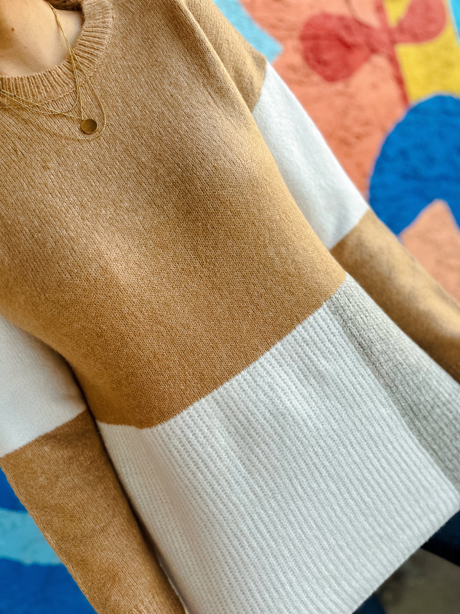 Darleen Colorblock Sweater - Light Camel + Dove Grey + Bright Cream