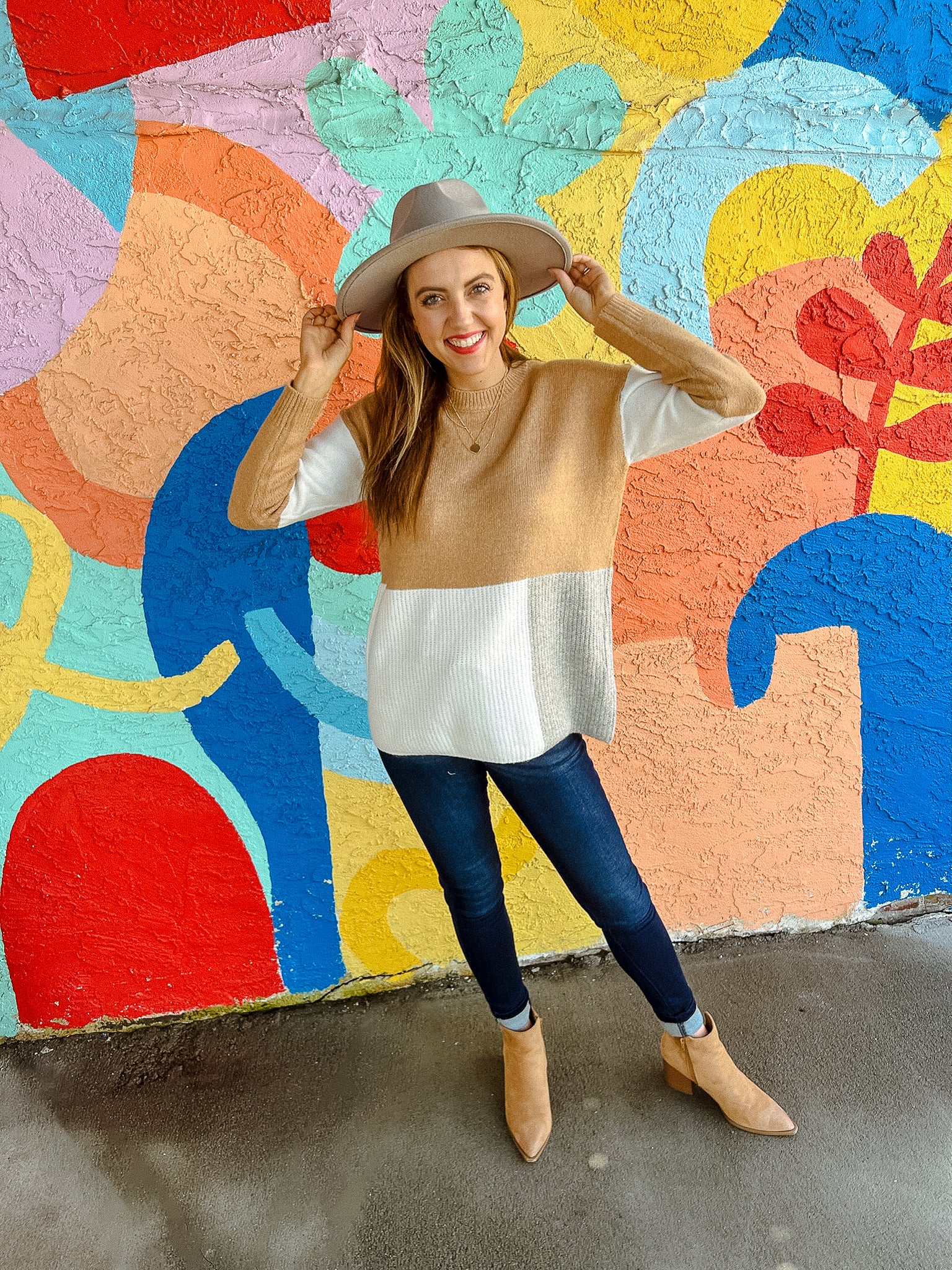 Darleen Colorblock Sweater - Light Camel + Dove Grey + Bright Cream