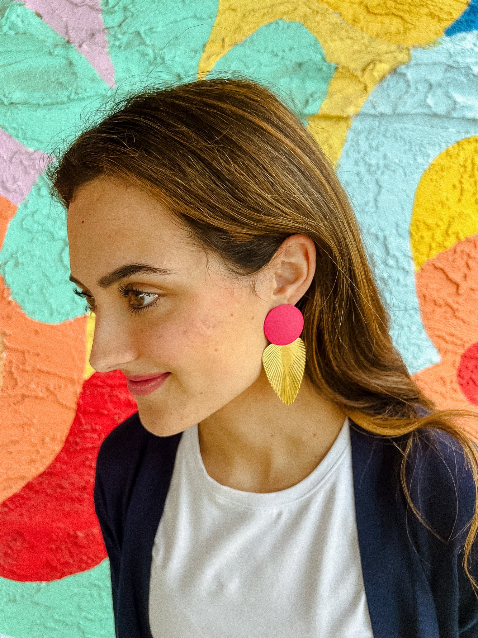 Corinna Geometric Shape Earring - Raspberry + Gold